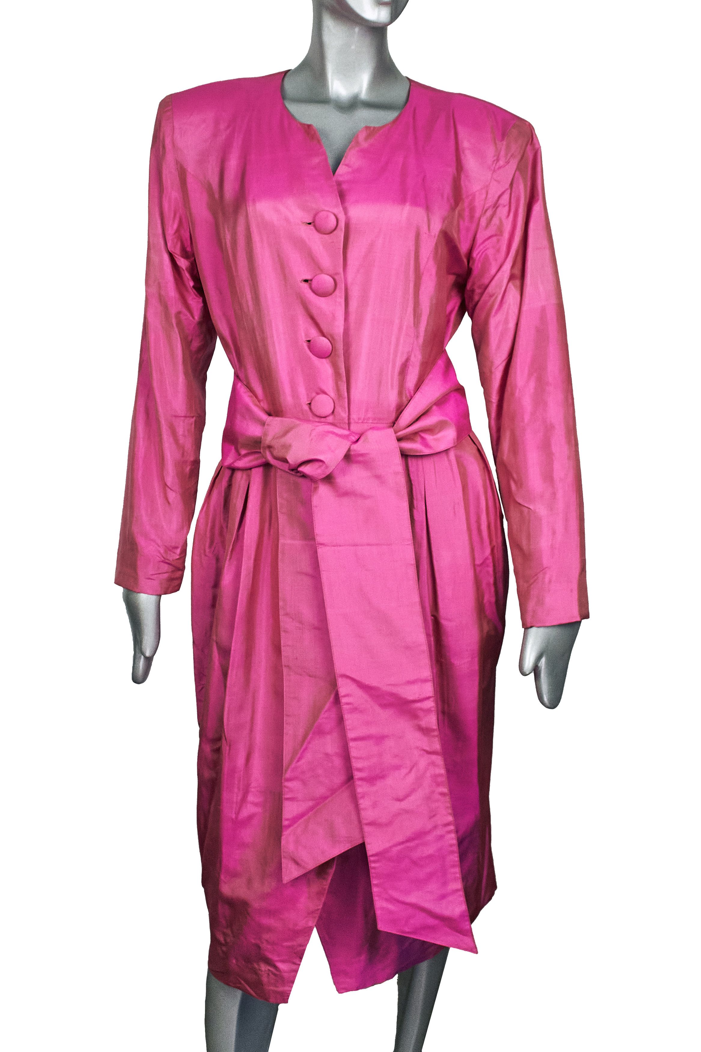 Vintage Vintage 80s Pink Silk Dress With Belt Size M / US 6-8 / IT 42-44 - 4 Thumbnail
