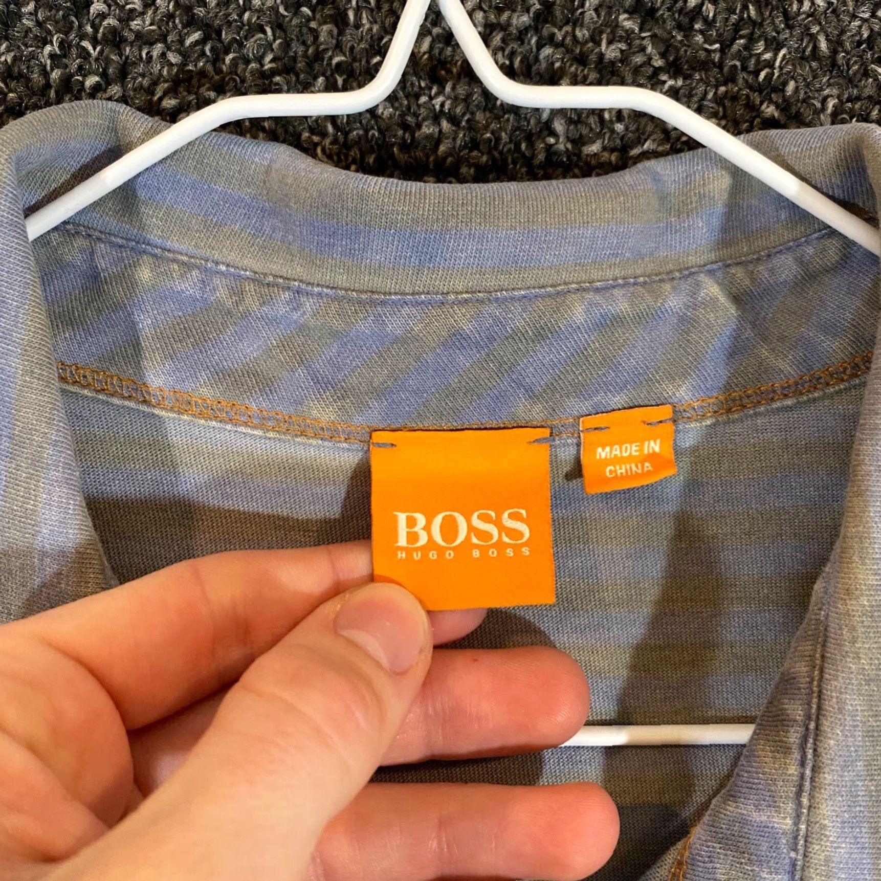Hugo Boss HUGO BOSS Polo Shirt Mens XL Blue Gray Striped Golf Casual Designer Short Sleeve Size US XL / EU 56 / 4 - 2 Thumbnail