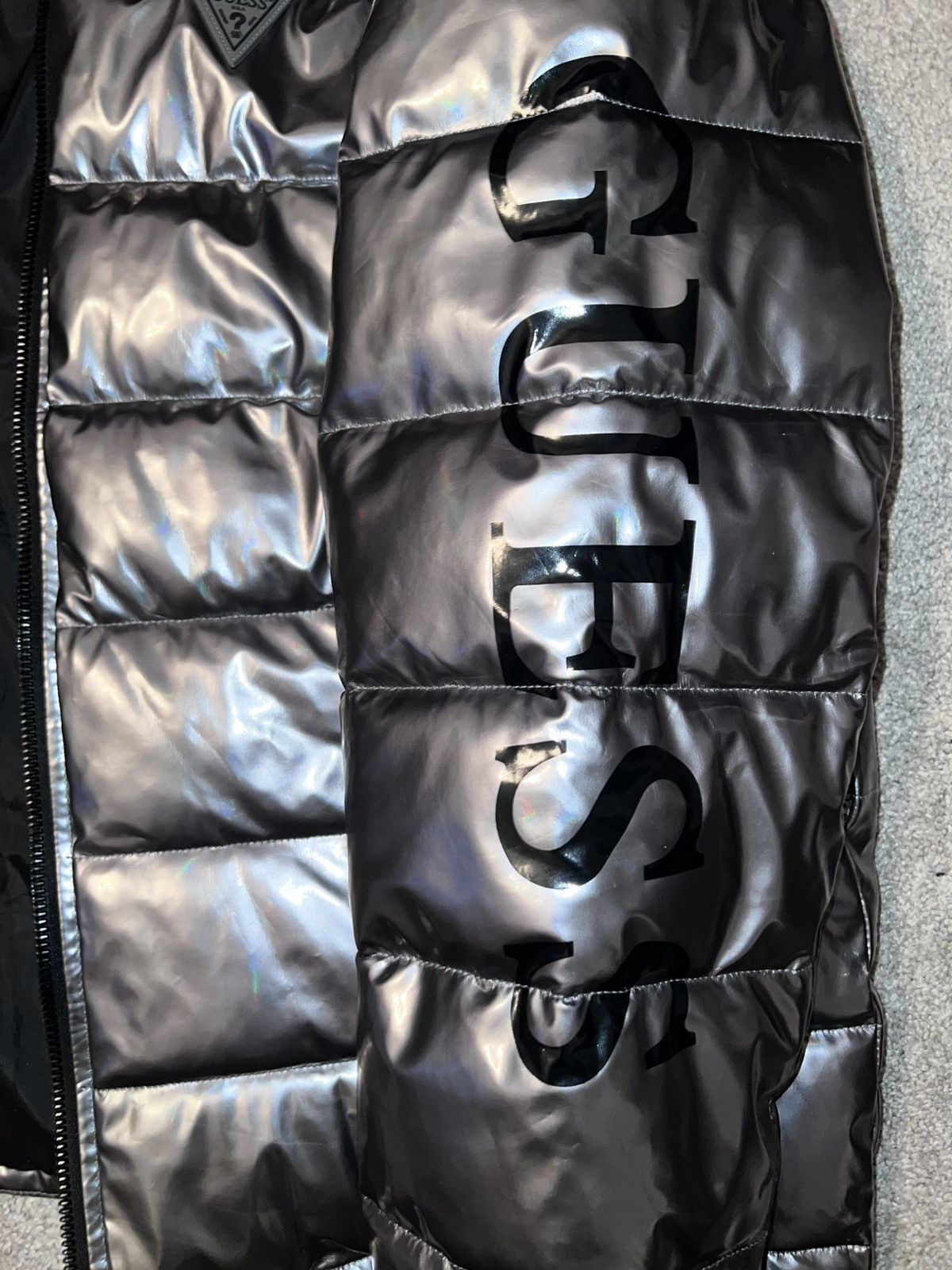 Guess GUESS Men's Holographic Hooded Puffer Jacket Graphite Gray Size US XL / EU 56 / 4 - 5 Thumbnail