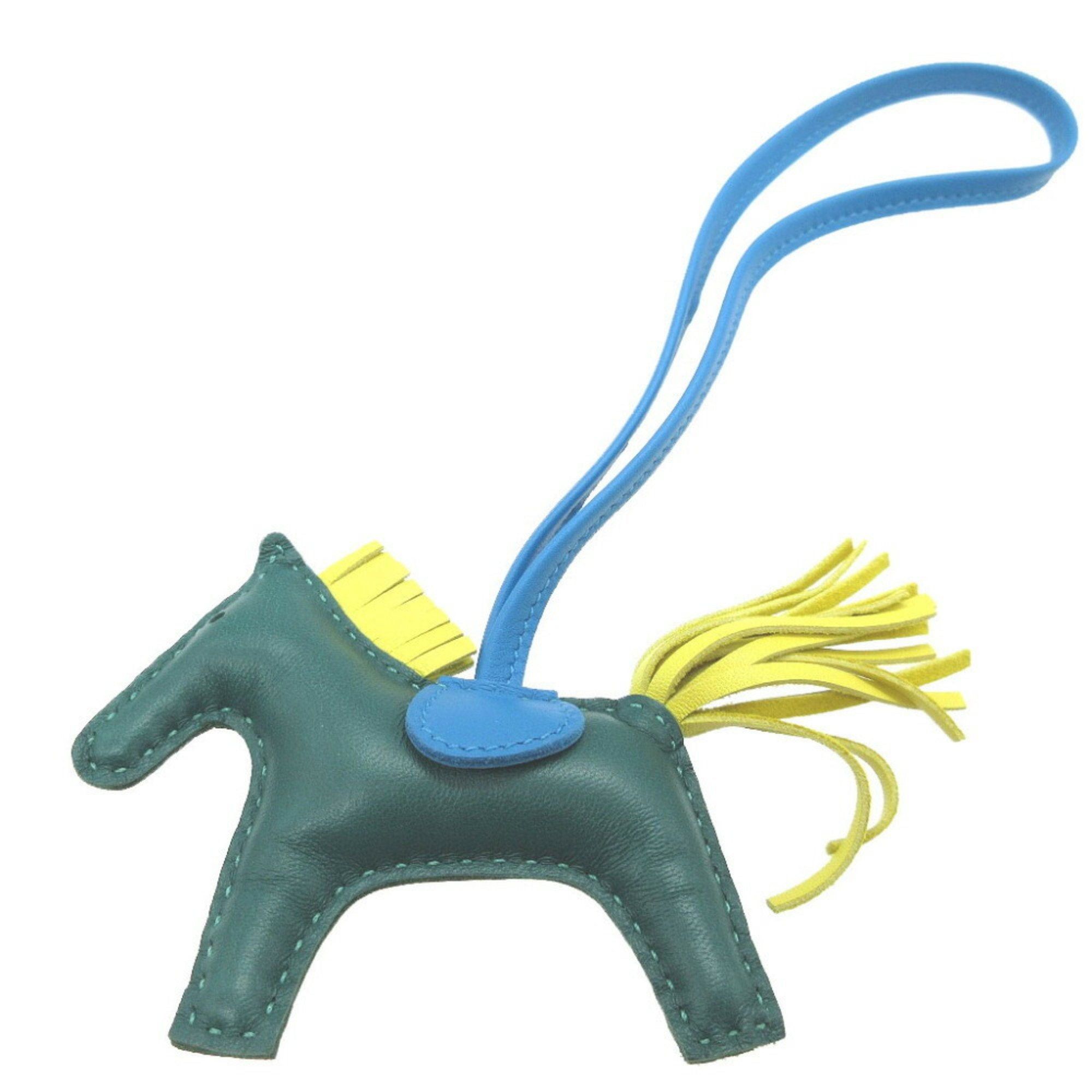 image of Hermes Rodeo Charm Pm Annu Milo Malachite Lime Blue Zanzibar Bag Keychain 0140 6A0140Ebs5 in Green,