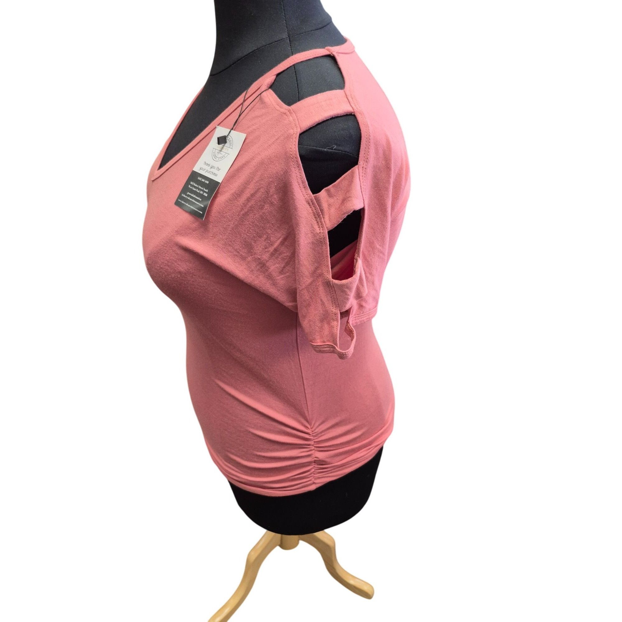 Other Womens Large Pink V-Neck Cutout Sleeve Top Medium Rayon/Span Size L / US 10 / IT 46 - 4 Thumbnail