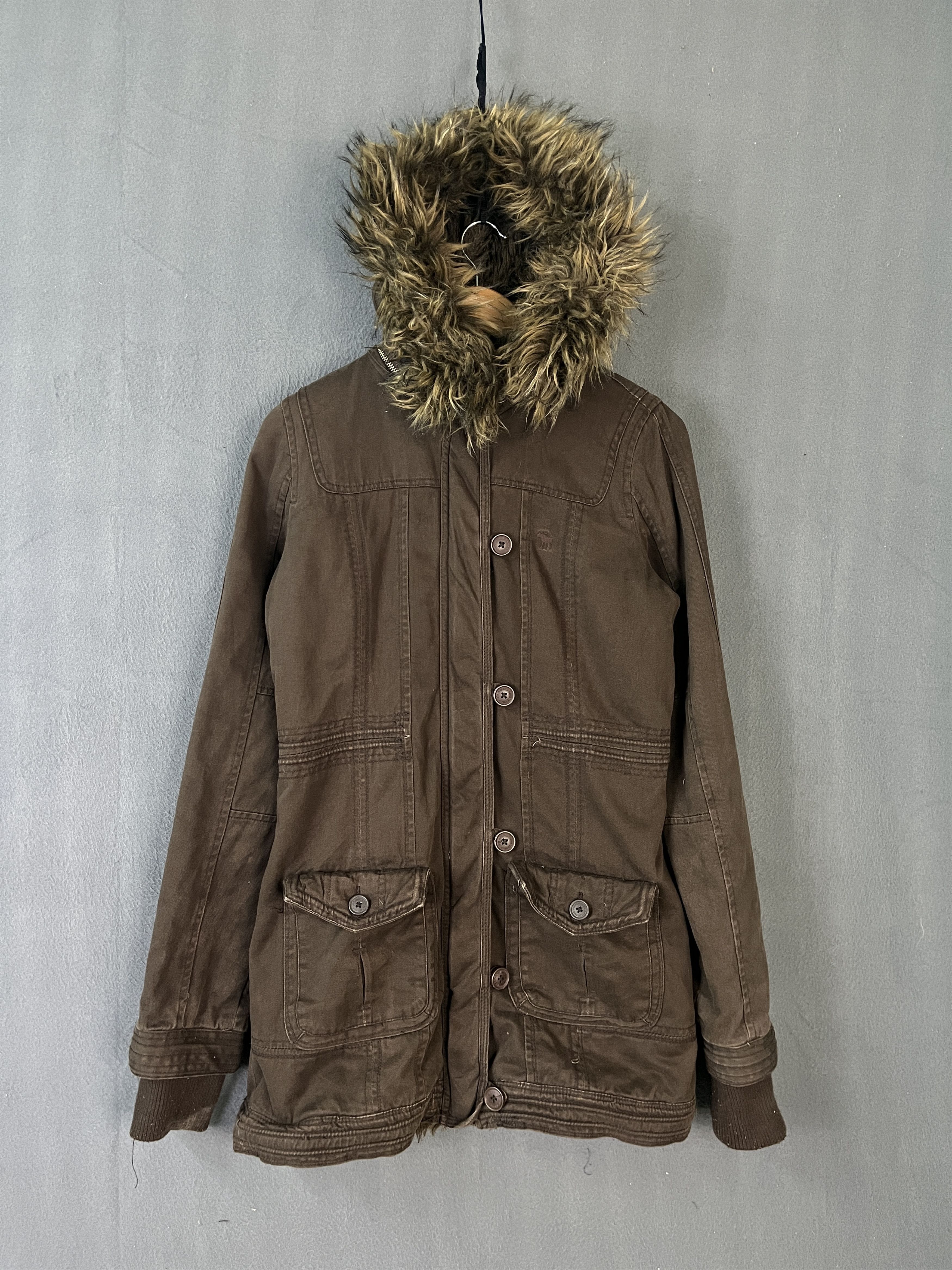 🔥Vintage Abercrombie Full Fur Hoodie Parka Jacket