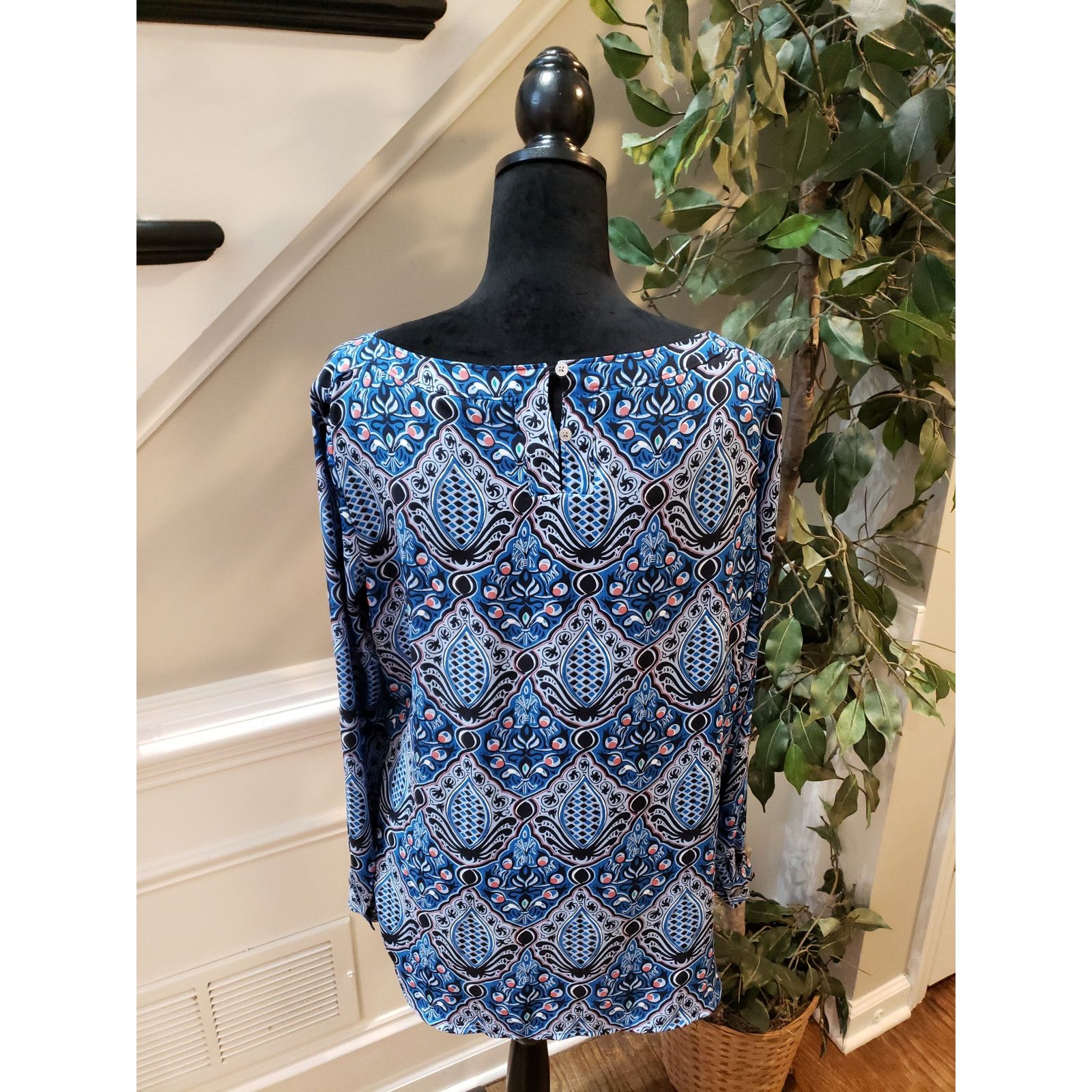 Ann Taylor Ann Taylor LOFT Top Women M Blue Black Long Sleeve Blouse Size M / US 6-8 / IT 42-44 - 7 Thumbnail