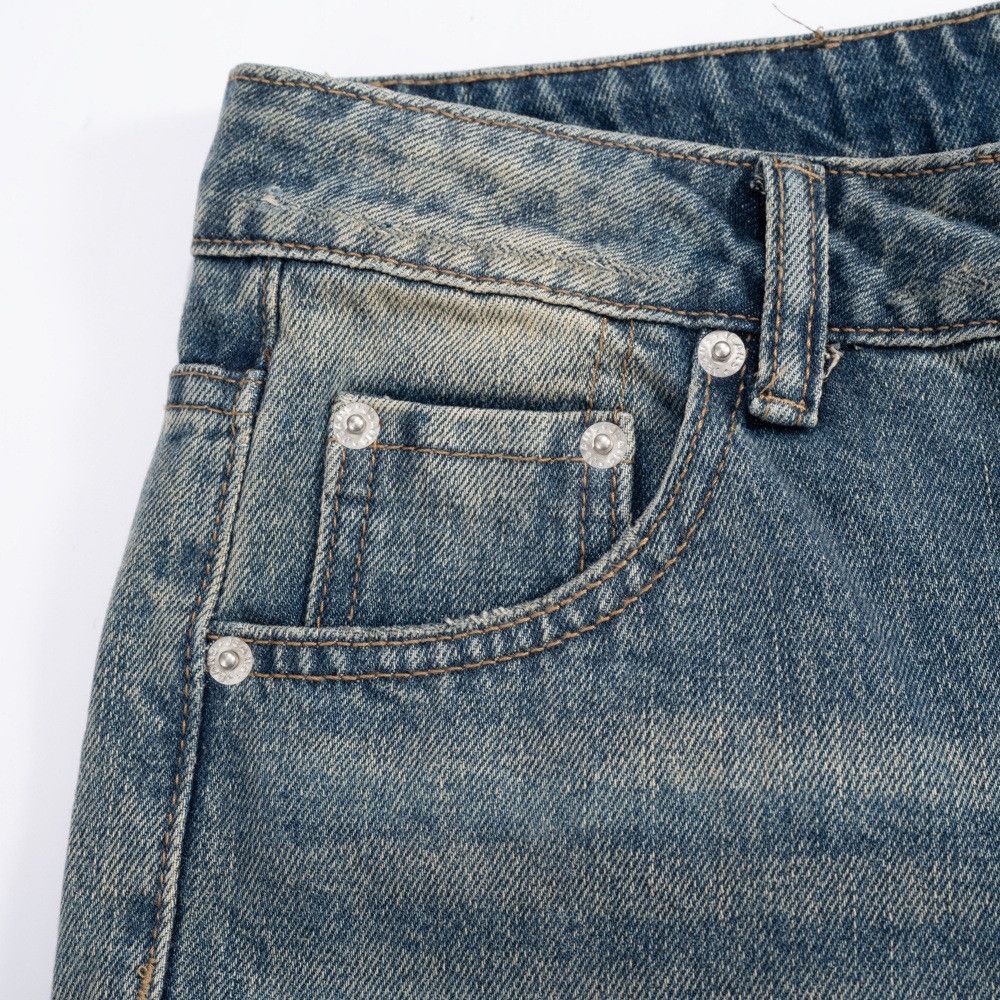 Vintage American retro washed men's distressed straight leg jeans Size US 32 / EU 48 - 3 Thumbnail
