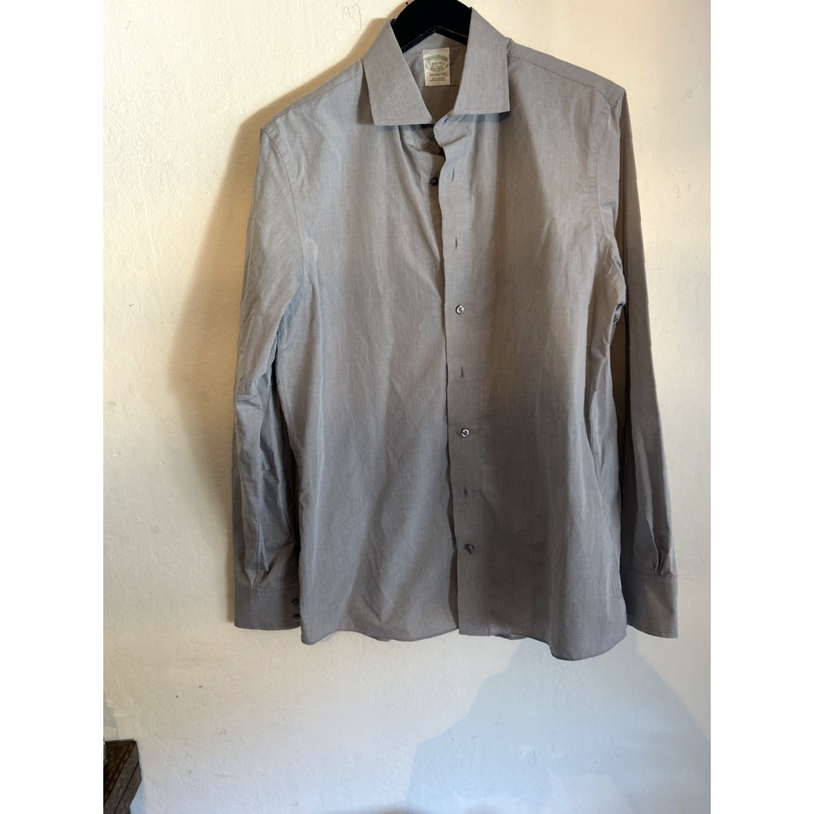Brooks Brothers Brooks Brothers Milano Button-Up Shirt 16.5 35 Gray Blue 100% Cotton Milano Fit Men Classic Business Casual Formal Party/Cocktail Workwear Maroon Size 46R - 7 Thumbnail