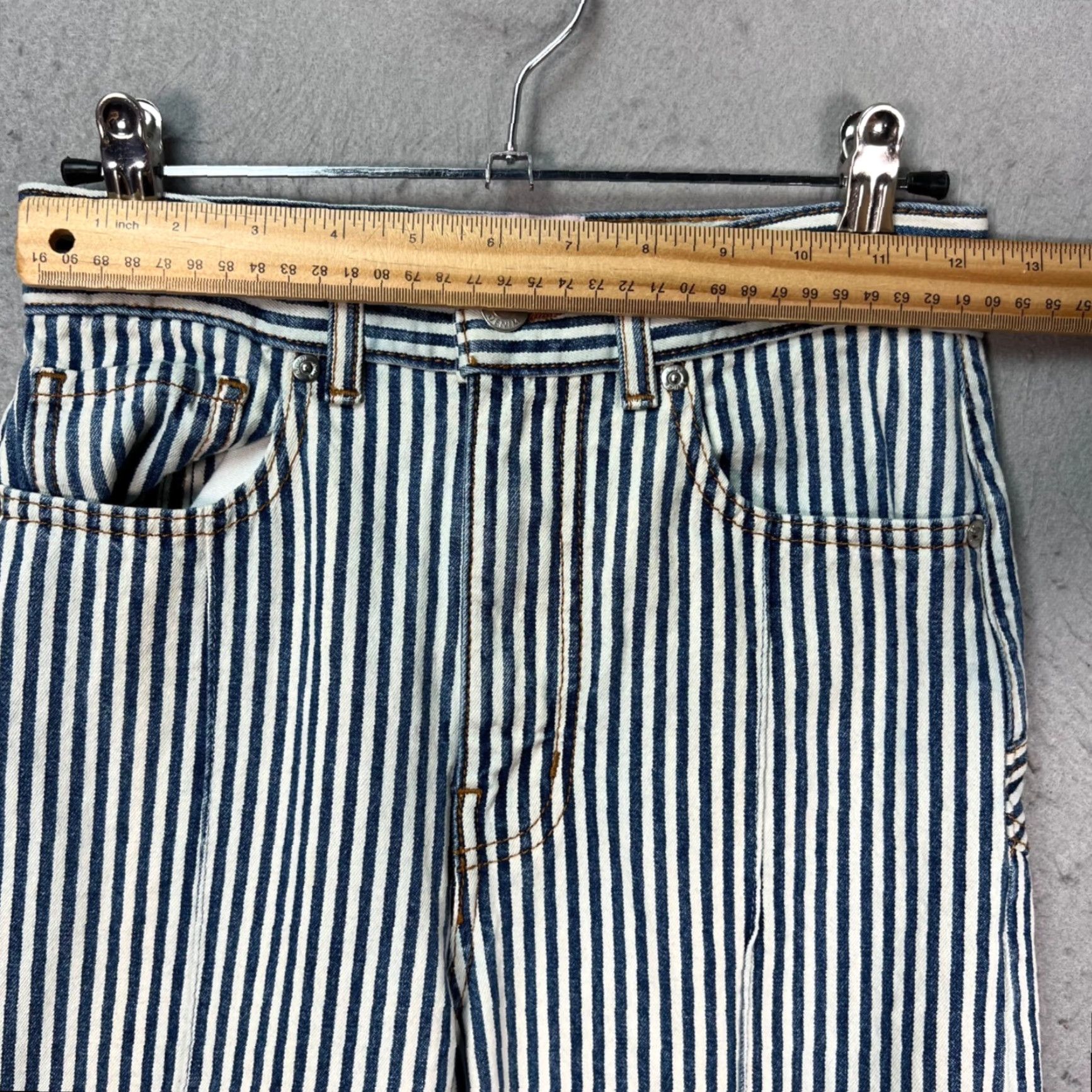 Vintage Revice Denim Womens Size 25 Striped Star Patch High-Waisted Flare Jeans Size 42" / US 20 - 5 Thumbnail