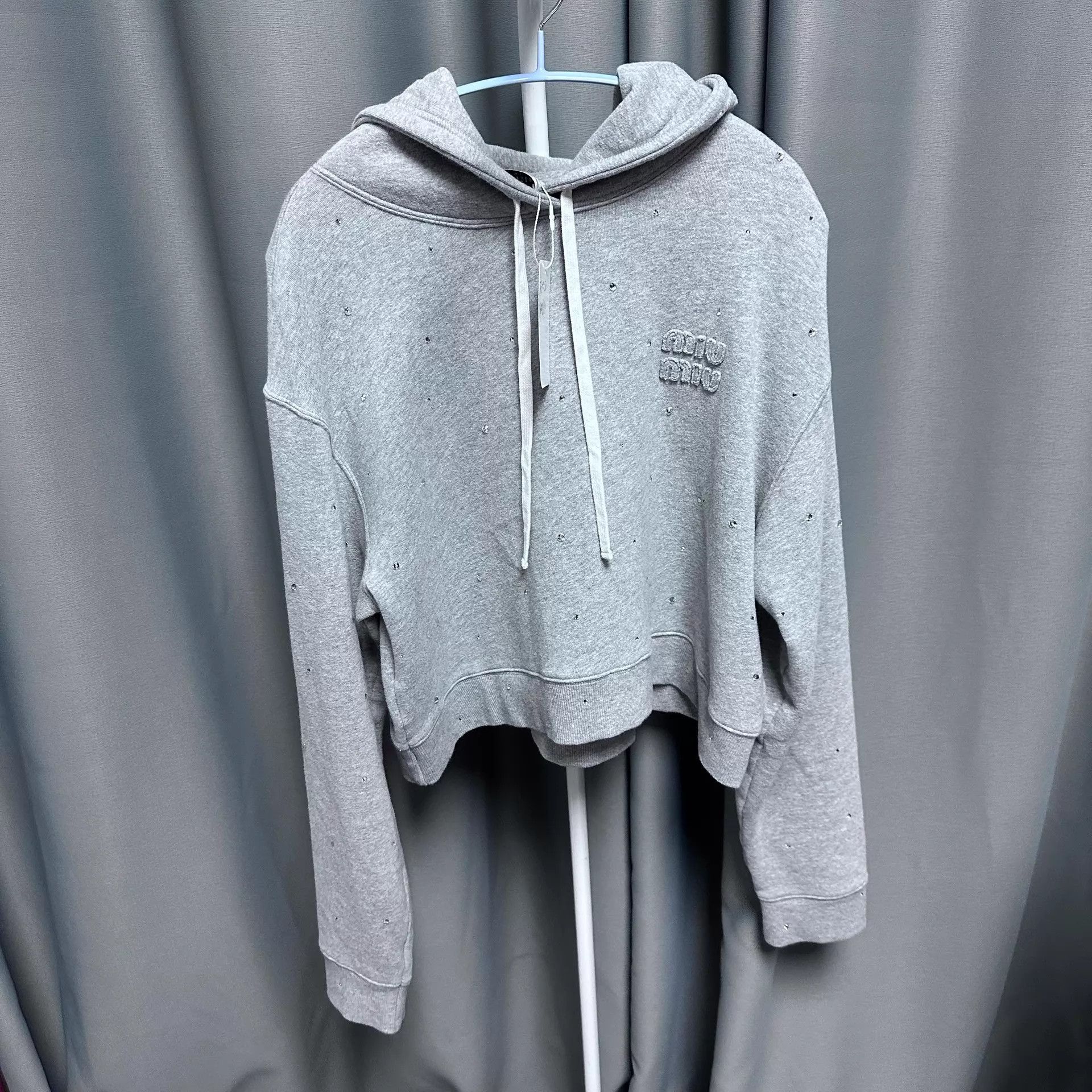 Miu Miu MIU MIU Gray Logo Embroidered Hoodie M Size M / US 6-8 / IT 42-44 - 1 Thumbnail