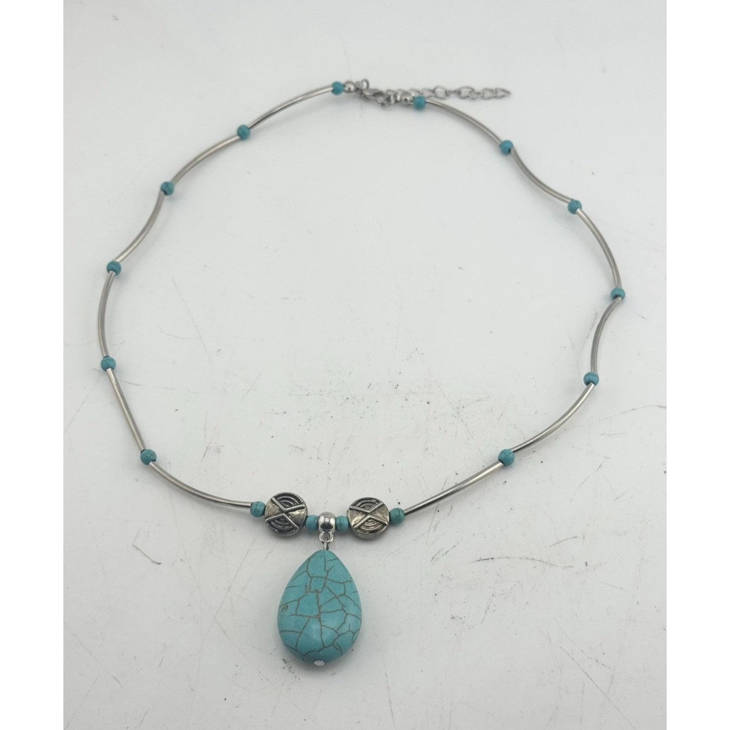 Vintage Vintage faux turquoise beaded silver necklace Size ONE SIZE - 1 Thumbnail