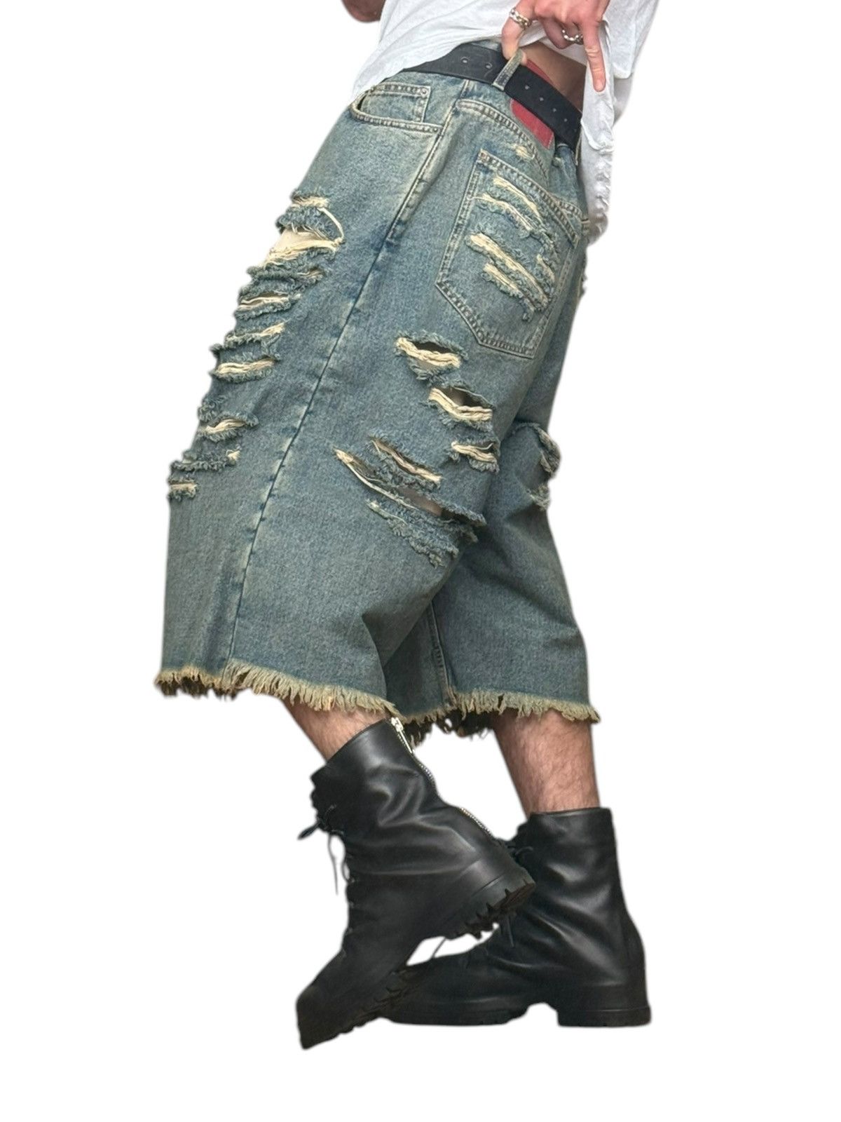 424 Rare Big Daddy Thrashed Ripped Denim Short Size US 36 / EU 52 - 6 Thumbnail