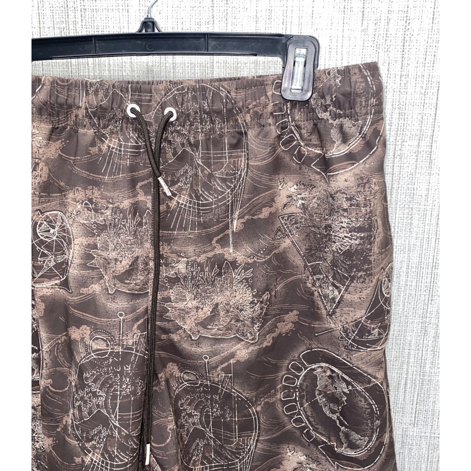Vintage Psycho Tuna Mens Board Shorts Bottom Brown Polyester Drawstring Size XL Maps Trunks Regular Men Size US 36 / EU 52 - 2 Thumbnail