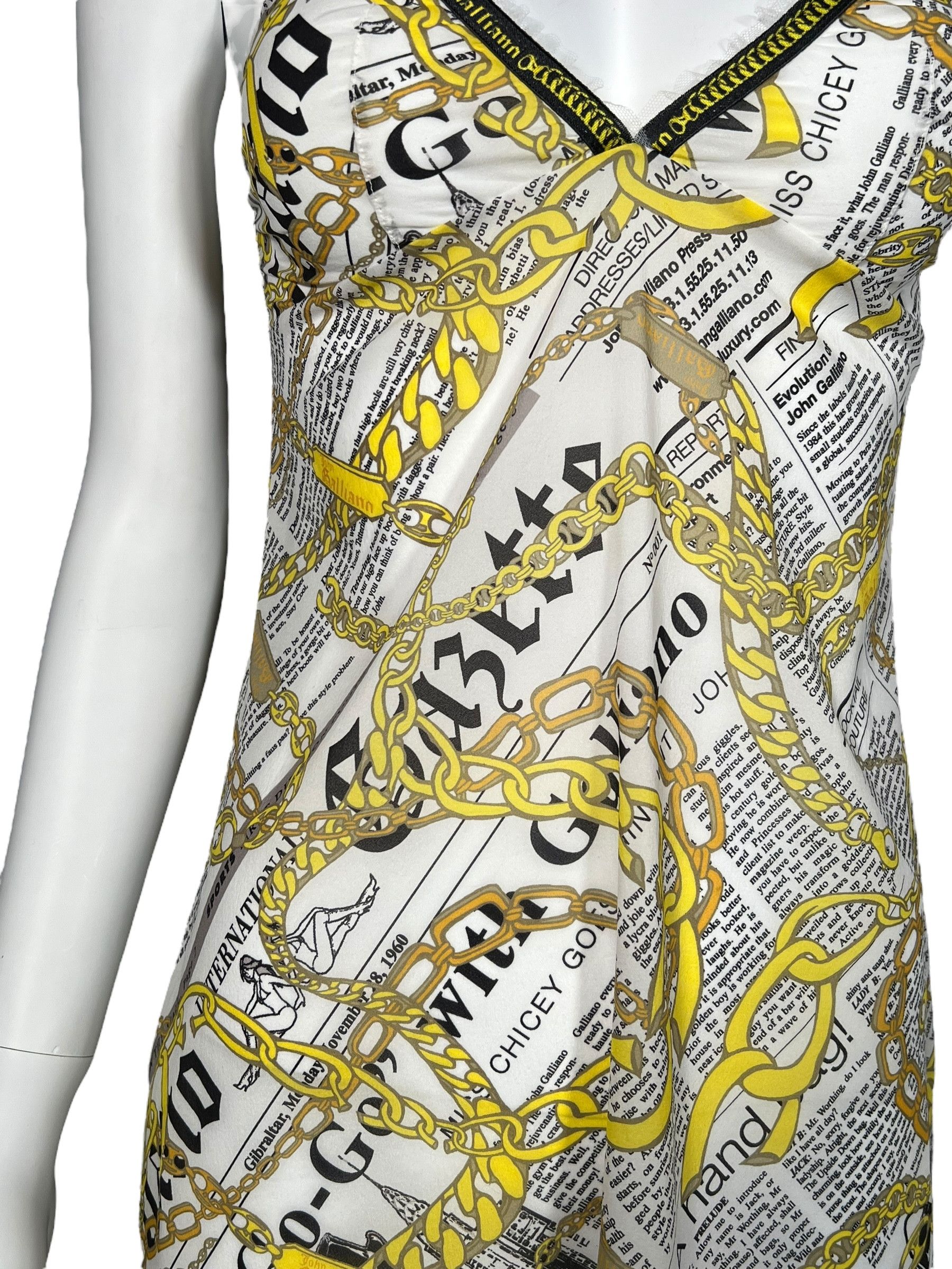 John Galliano John Galliano 2000s Newspaper Chain Slip Dress Size L / US 10 / IT 46 - 6 Thumbnail