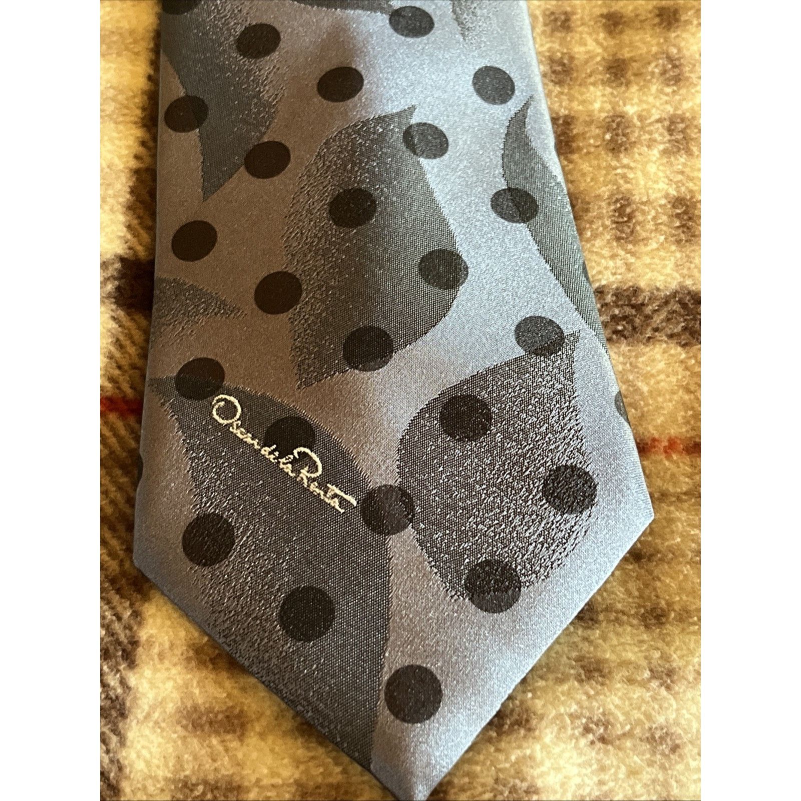 Oscar De La Renta Oscar de la Renta Studio Tie Silvery Blue Poly Silk Necktie Size ONE SIZE - 6 Thumbnail
