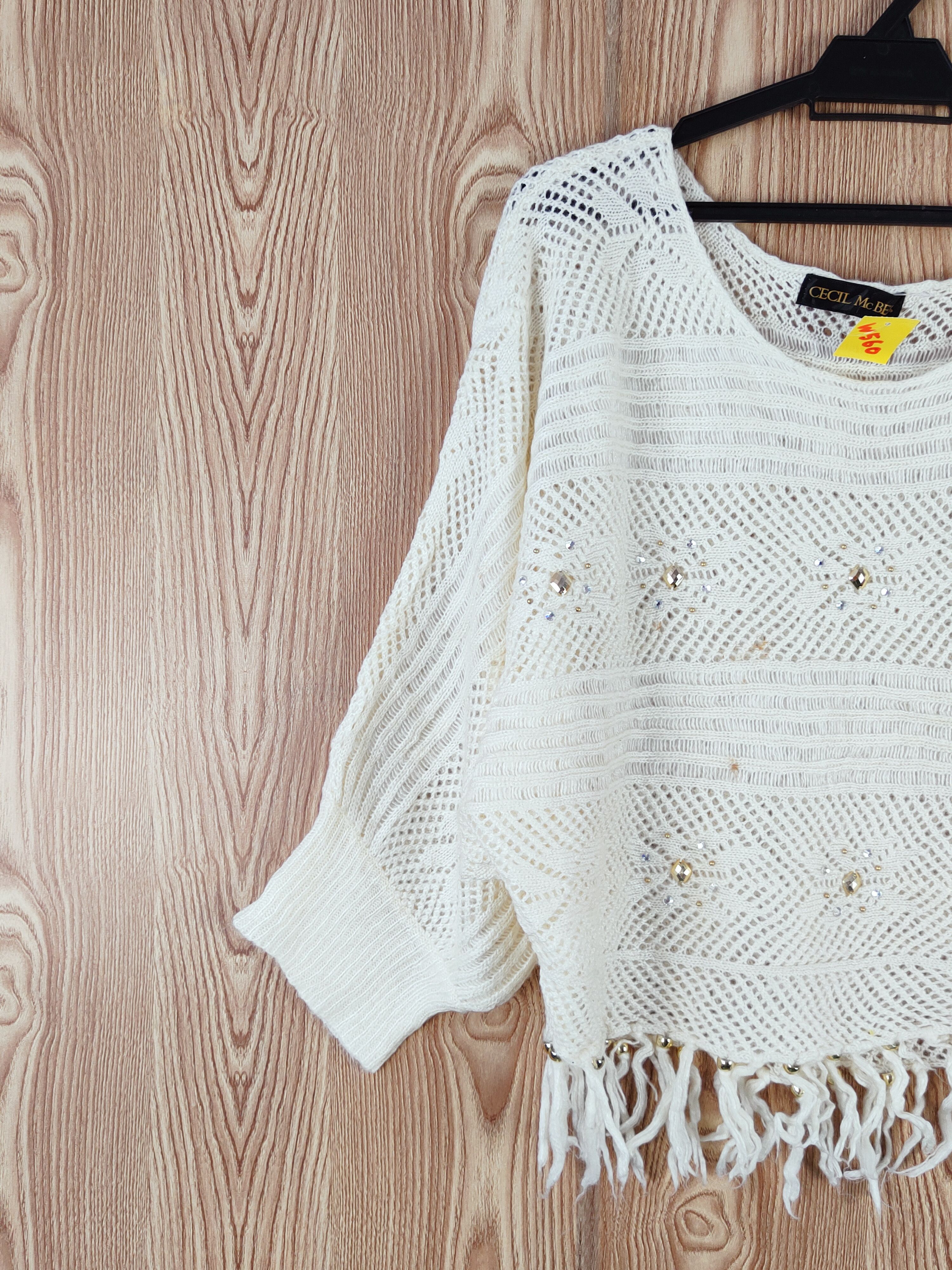 Aran Isles Knitwear × Japanese Brand × Vintage Cecil McBee Cream Mesh Net Knitwear Crop Tops #W560 Size M / US 6-8 / IT 42-44 - 4 Thumbnail