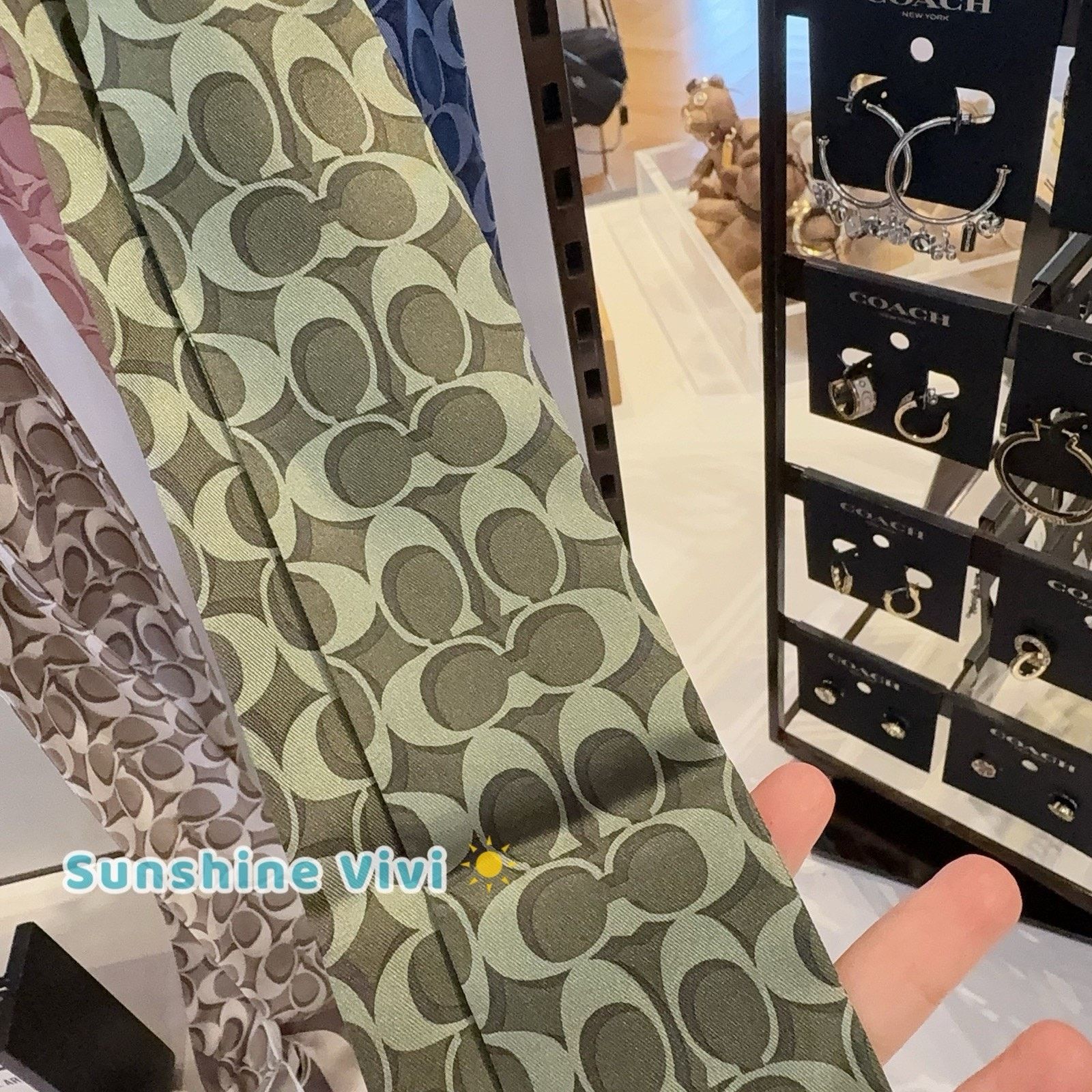 NWT Coach Signature Silk Skinny Scarf olive CCN71 (no bag)