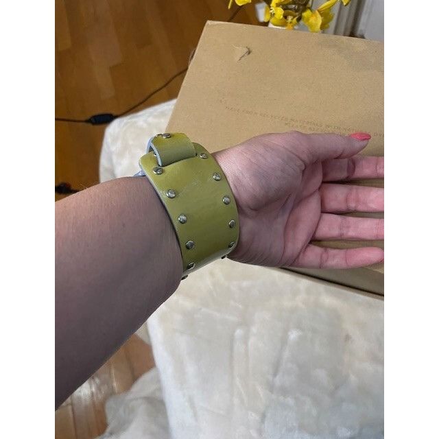 Celine Yellow Celine Leather Silver Studded Wrap Bracelet - Triomph Size ONE SIZE - 10 Thumbnail