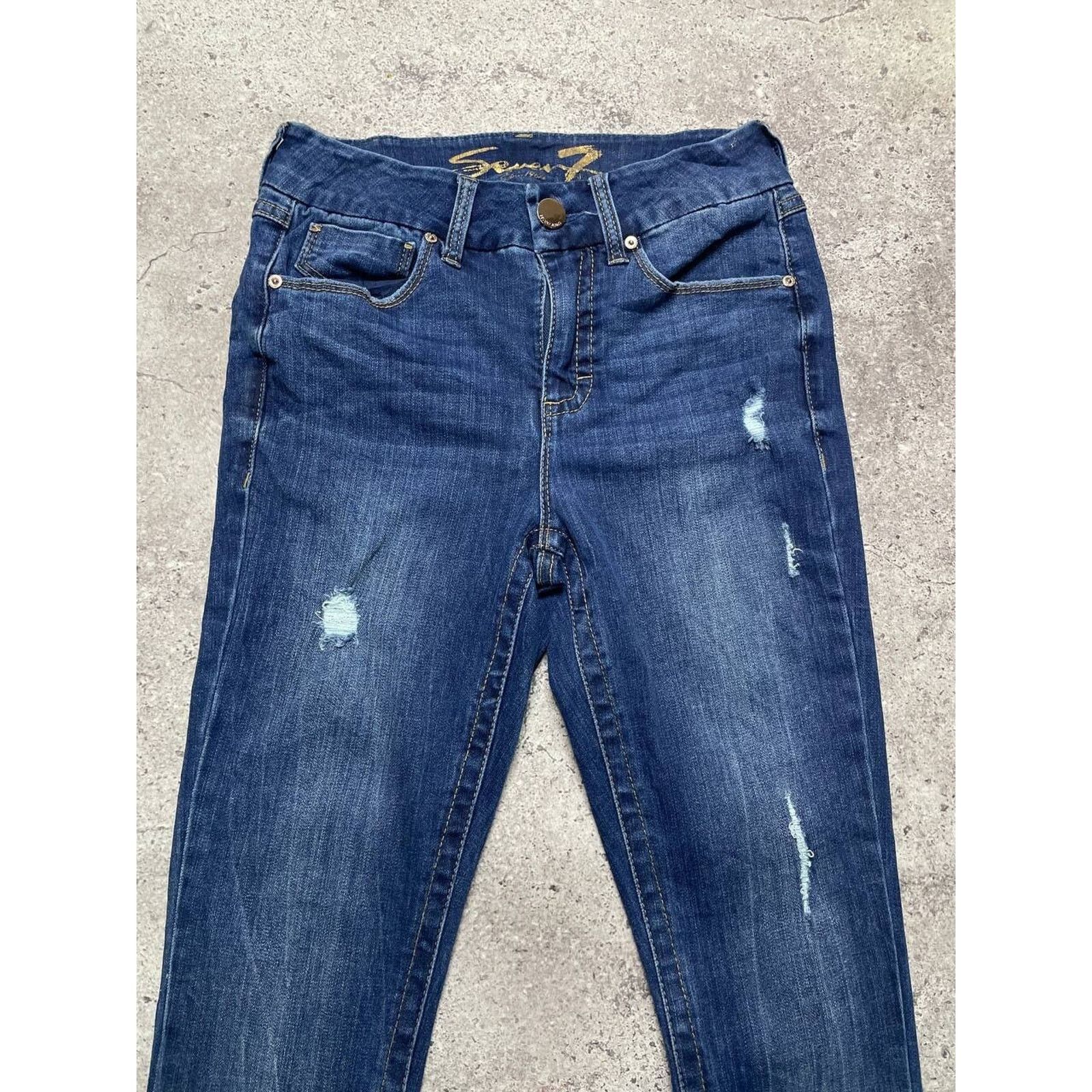 Vintage Vintage Seven7 Skinny Jeans Dark Wash Distressed Size 4 S Size 28" / US 6 / IT 42 - 3 Thumbnail