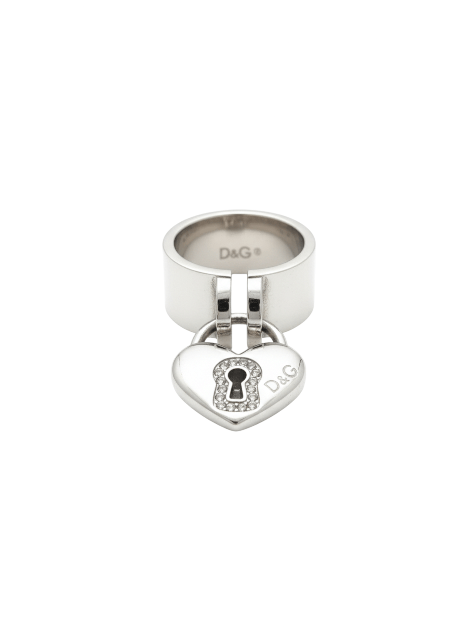 Dolce & Gabbana D&G Silver Heart Lock Charm Ring with Crystal Inset, 2000s Size ONE SIZE - 2 Thumbnail