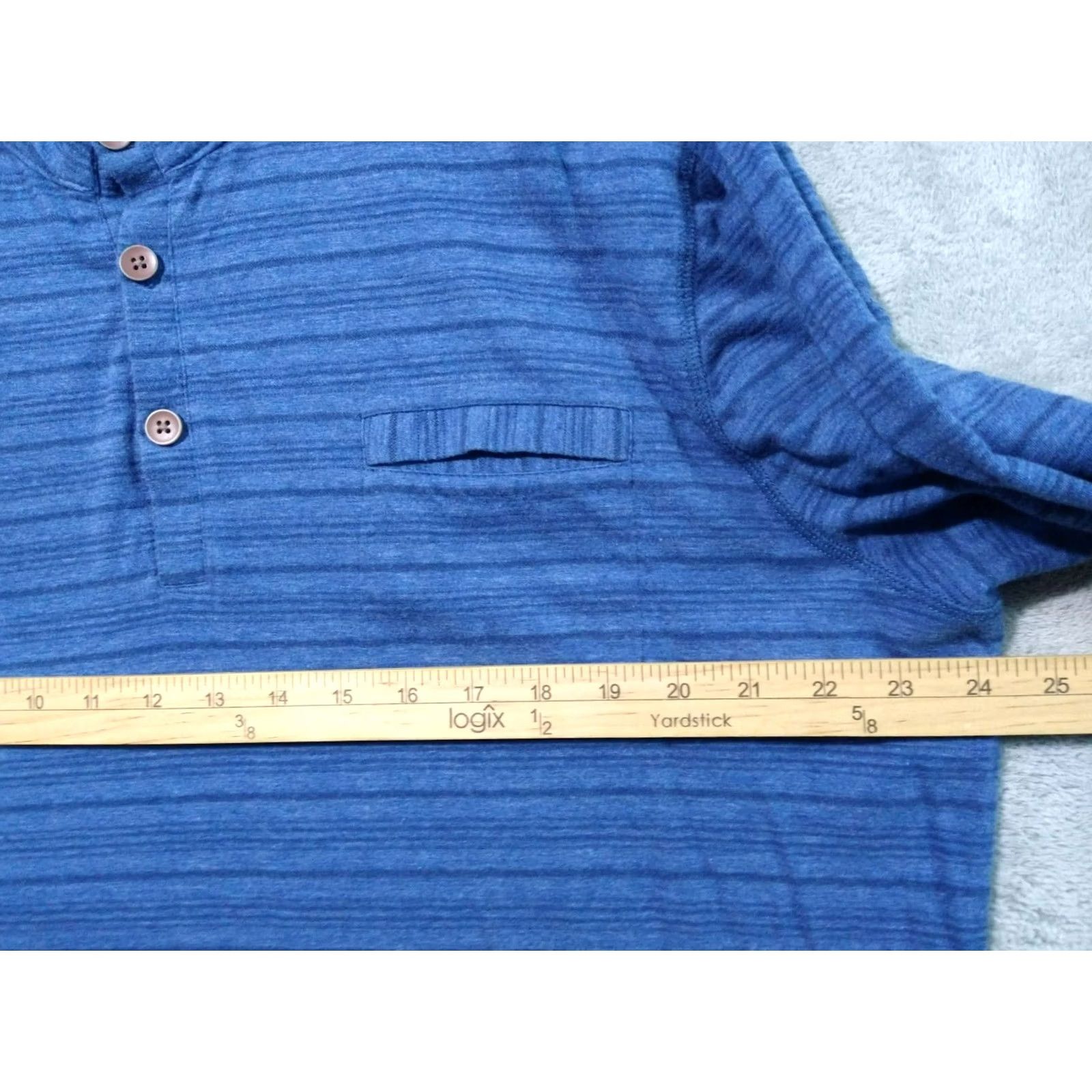 johnnie-O Johnnie-O Shirt Mens XL Blue Henley Long Sleeve Textured Pockets Cotton Size US XL / EU 56 / 4 - 4 Thumbnail