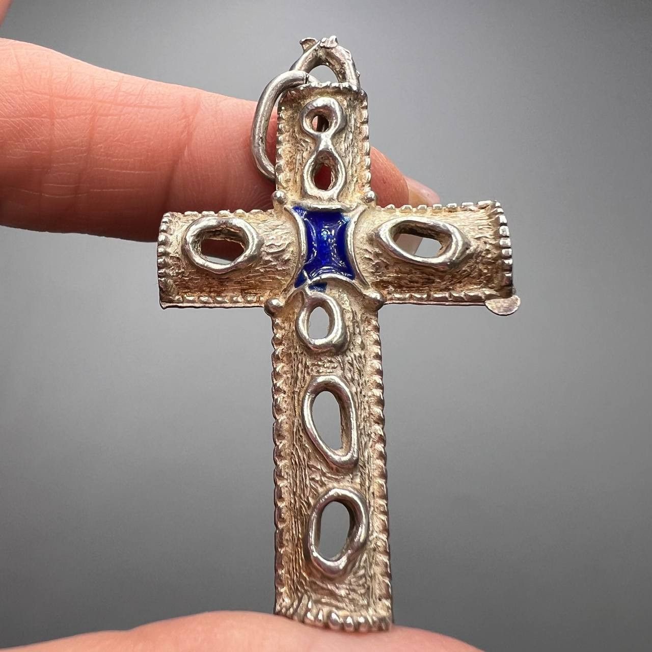 Vintage Italian Cross Pendant Gilded Silver 800 Catholic