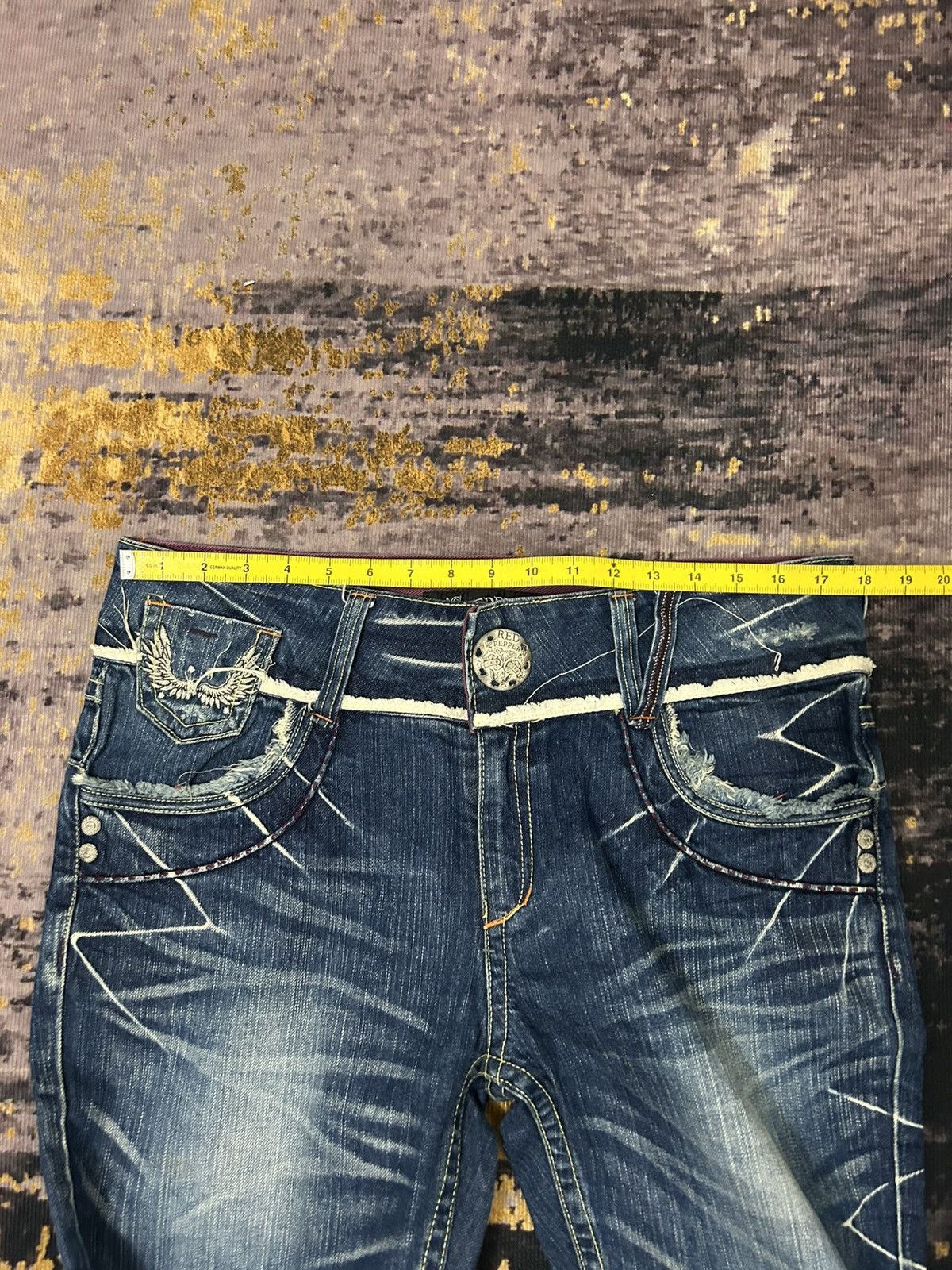 Tornado Mart Red Pepper Wing Back Embroidered Whiskered Jeans Size US 34 / EU 50 - 19 Thumbnail