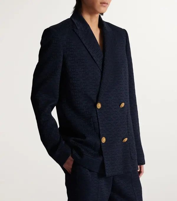 Balmain o1s1wg110925 PB Monogram Satin Jacket in Navy Blue Size US XL / EU 56 / 4 - 5 Thumbnail