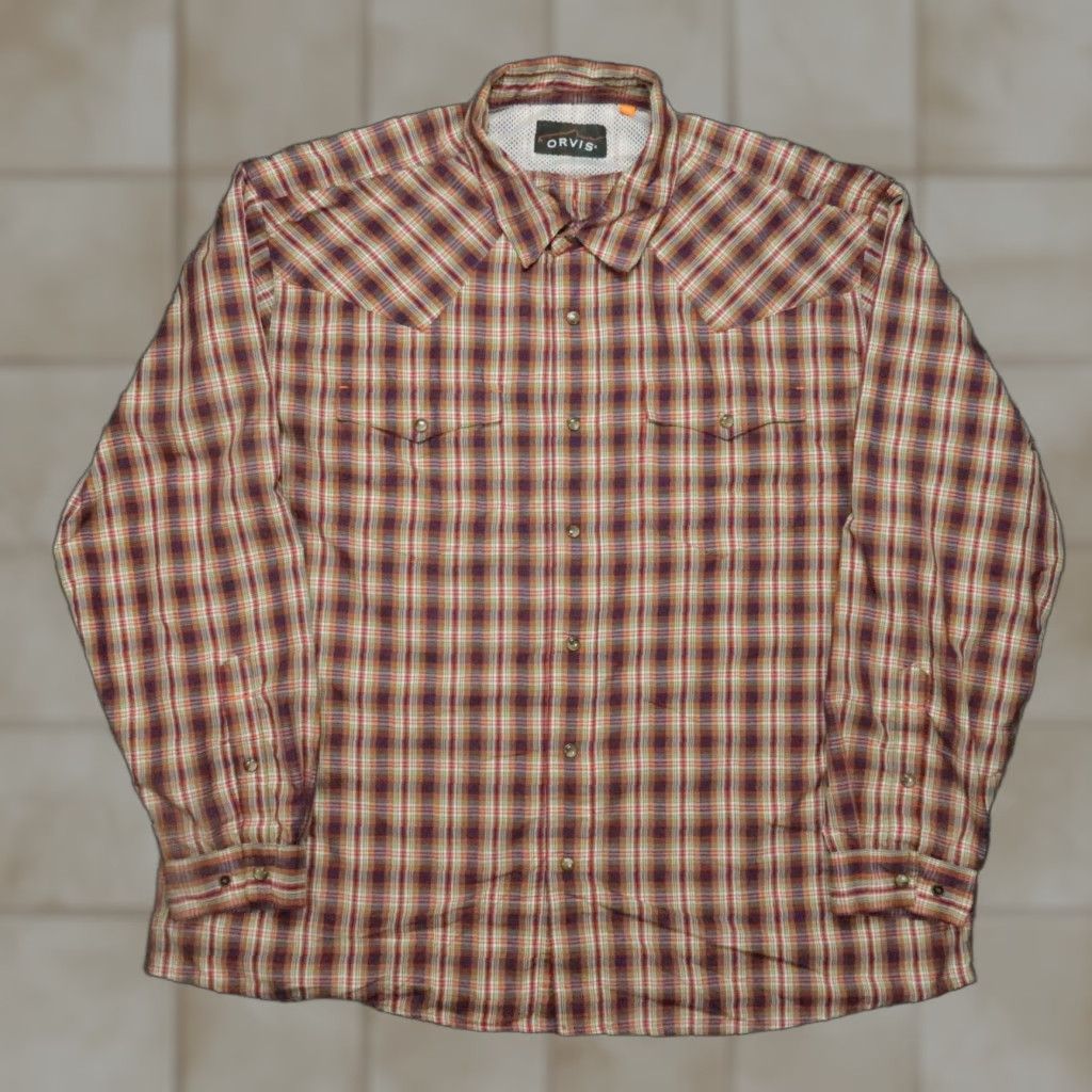 Orvis Shirt Mens XXL Red Plaid Pearl Snap Fishing Outdoors Long Sleeve 2XL