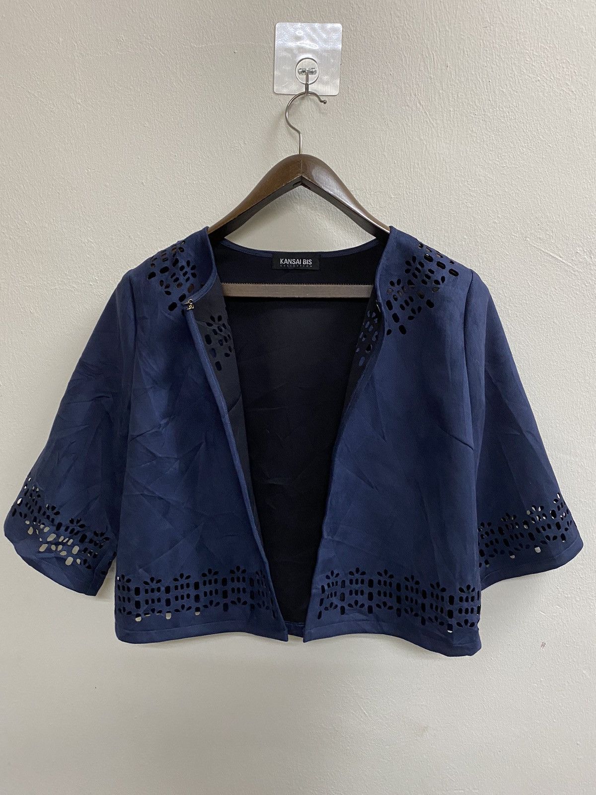 Kansai Yamamoto KANSAI BIS navy blue faux-suede cropped jacket with lasercut Size M / US 6-8 / IT 42-44 - 1 Thumbnail