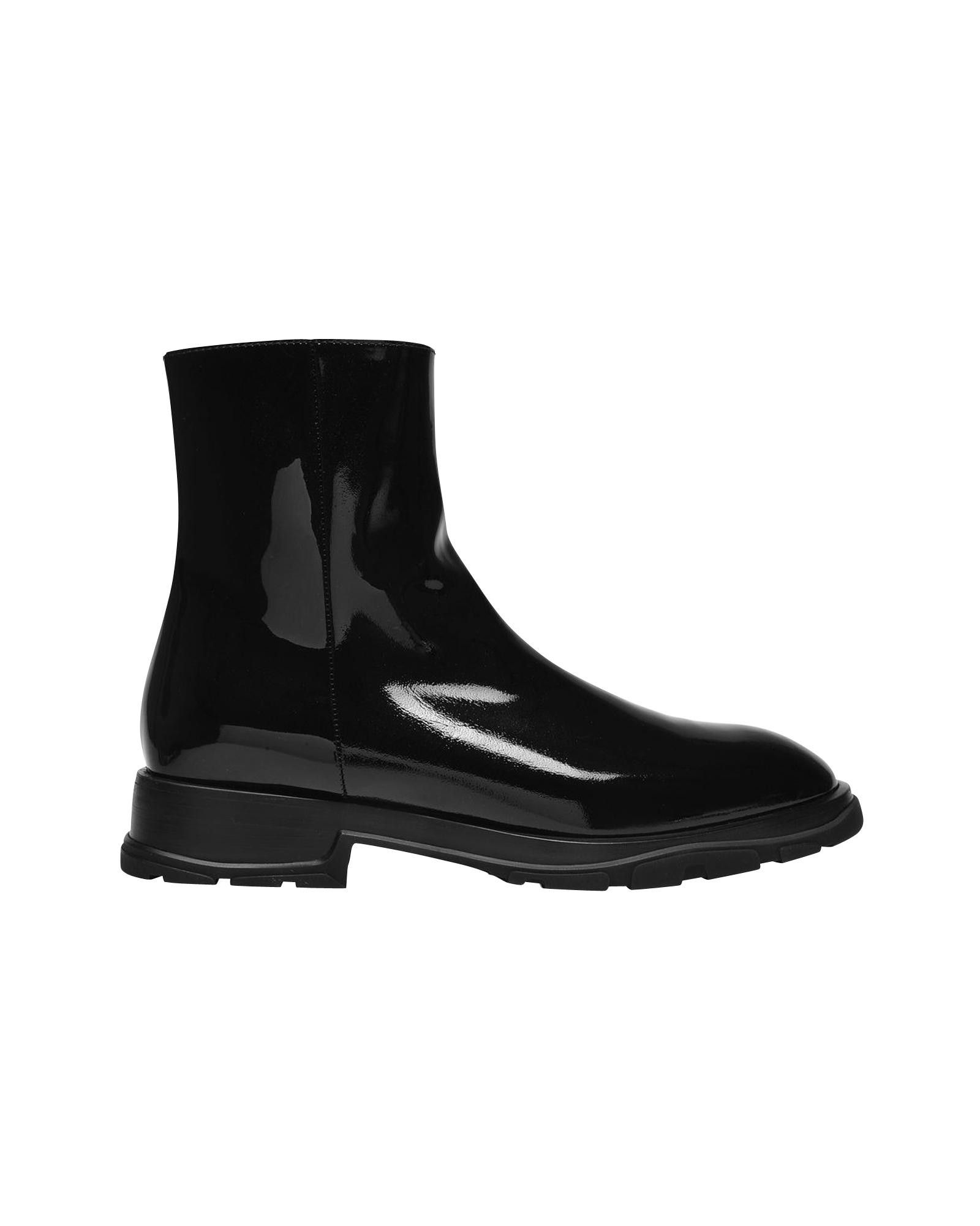 image of Alexander Mcqueen Smooth Black Leather Slip-On Ankle Boots With Round Toe Shape, Men's (Size 6)