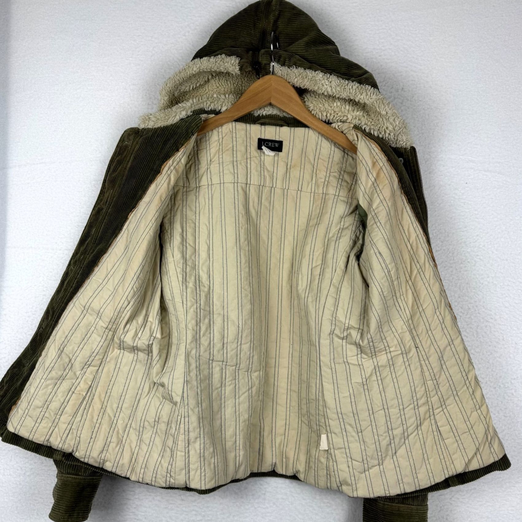 J.Crew VTG J.CREW Women's M Corduroy Jacket Hood/Collar Sherpa Lined Green Utility Coat Size M / US 6-8 / IT 42-44 - 7 Thumbnail