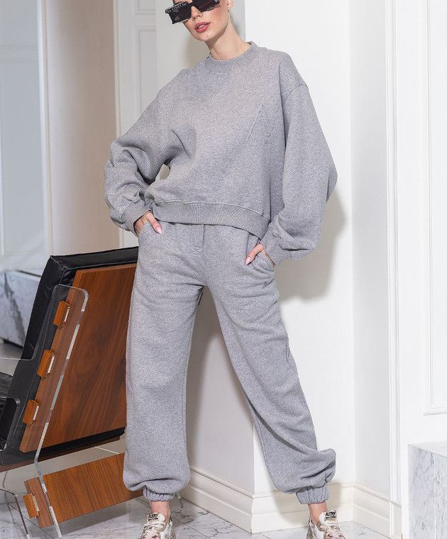 The Attico o1s22i1n1024 Melange Cotton Sweatpant in Grey Size 25" / US 0 / IT 36 - 6 Thumbnail