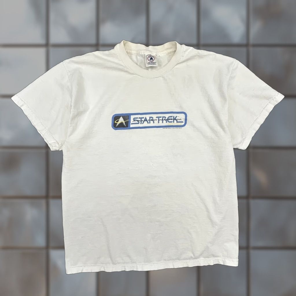 Delta VINTAGE Star Trek Shirt Mens L White Graphic 1999 Millennium Earth Tour Delta Pro Weight Crew Neck Short Sleeve Size US L / EU 52-54 / 3 - 1 Thumbnail