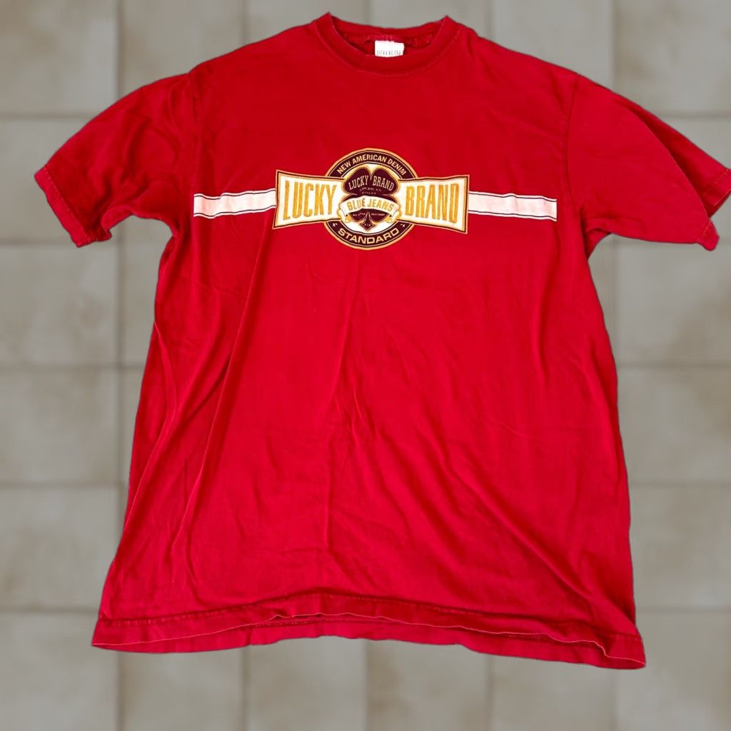 Lucky Brand Lucky Brand Shirt Adult M Red Crew Neck Short Sleeve Cotton Men's Tee Casual All Seasons Breathing Pockets Made in USA Size US M / EU 48-50 / 2 - 1 Thumbnail