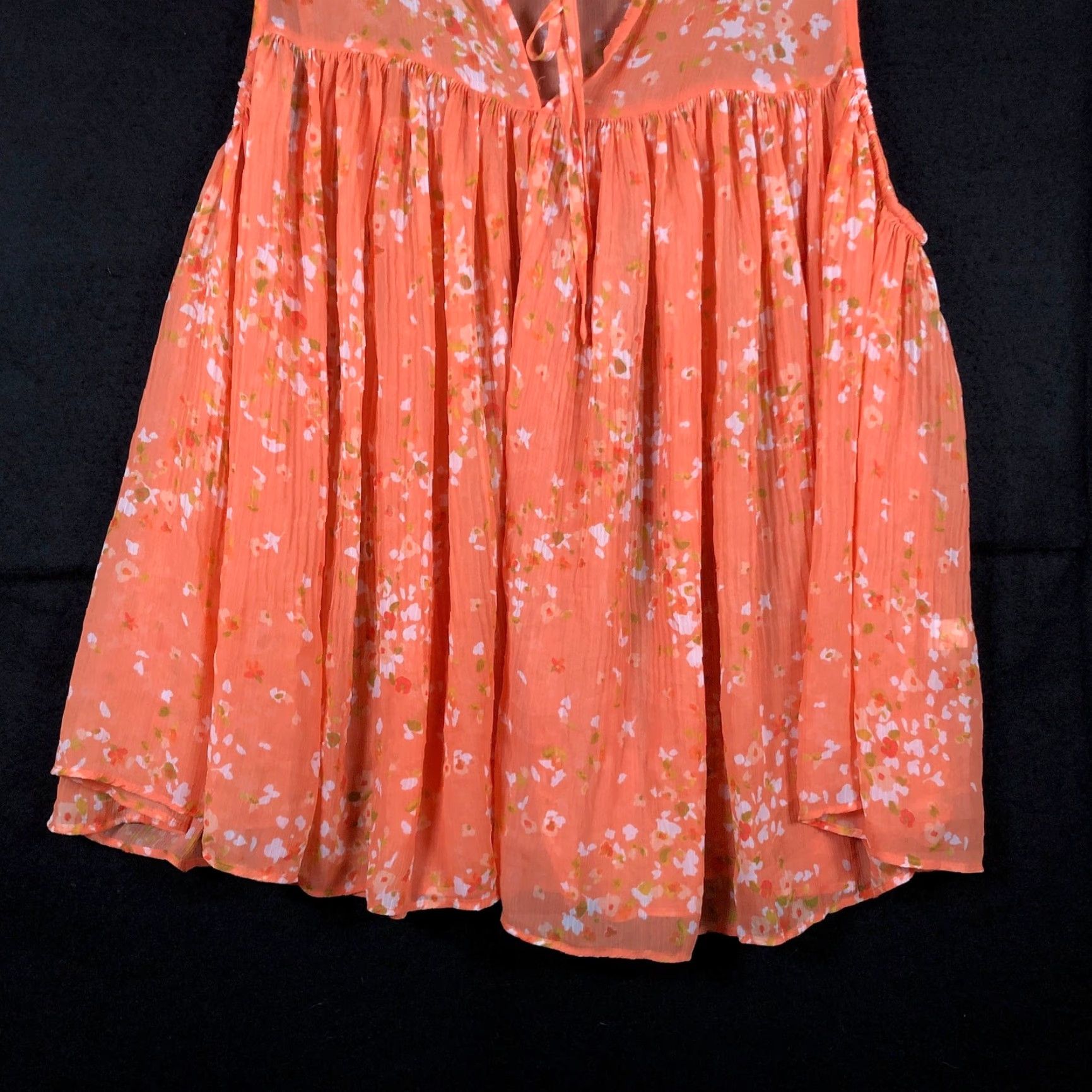 Lauren Conrad VINTAGE LC Lauren Conrad Blouse Womens Sleeveless Floral V-Neck 0X Orange White Pleated Popover Pullover Size XL / US 12-14 / IT 48-50 - 3 Thumbnail