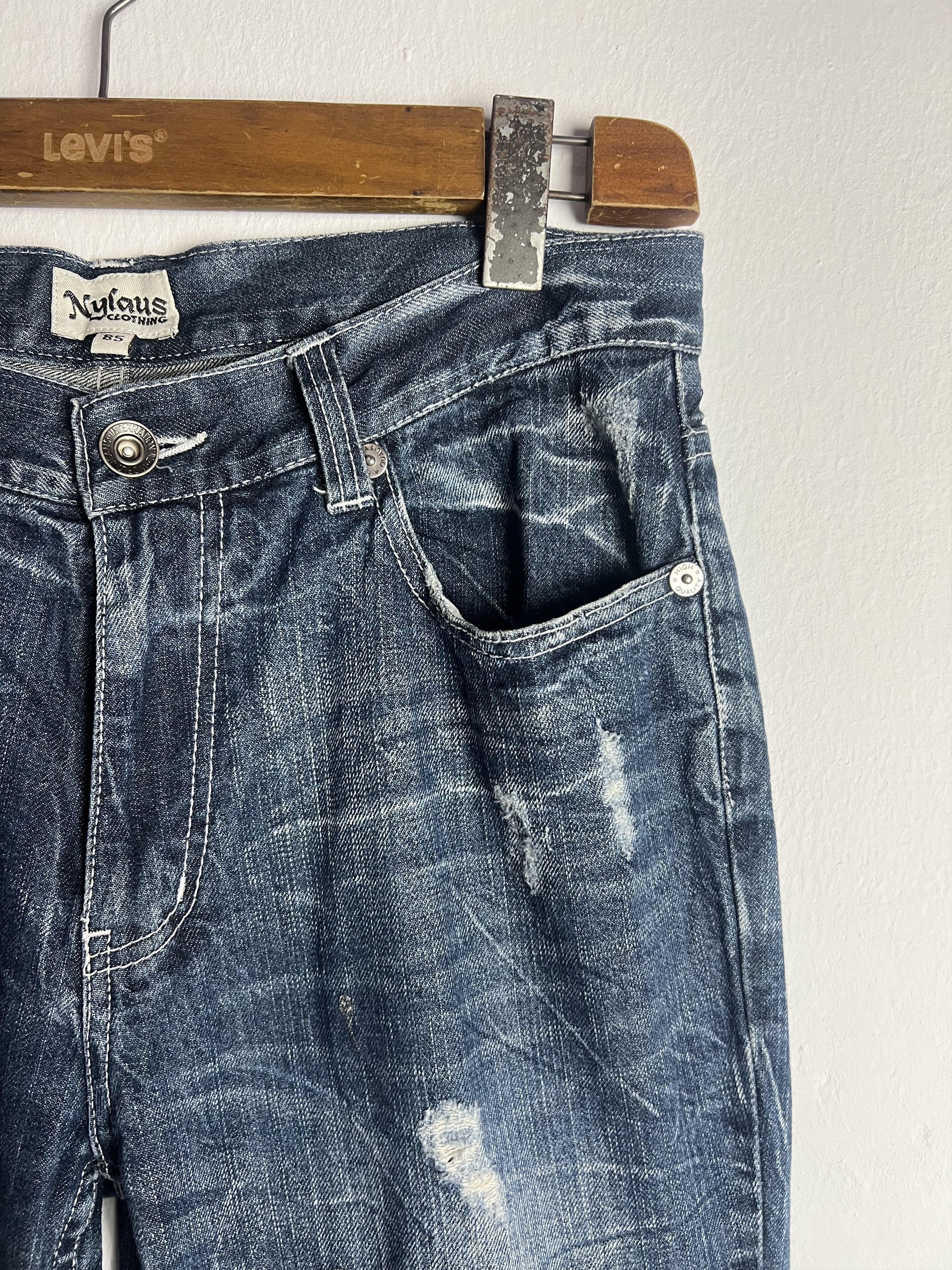 Japanese Brand Nylaus Distressed Denim Paint Splatter Wing Prints Size US 33 - 6 Thumbnail