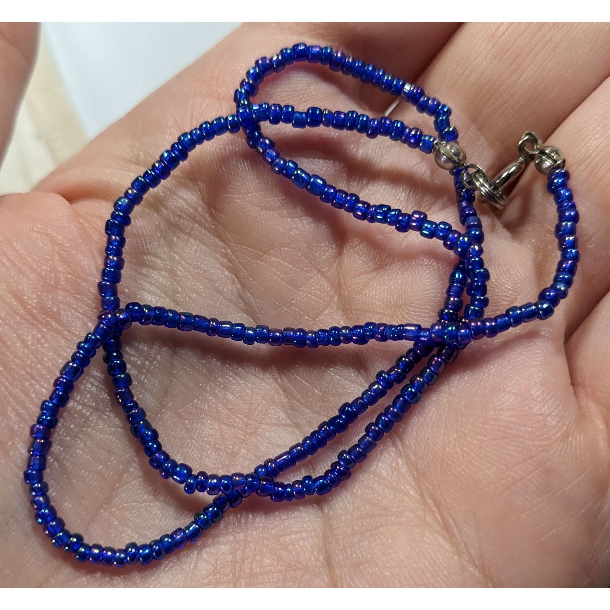 Handmade Handcrafted Iridescent Blue Seed Bead Necklace Size ONE SIZE - 4 Thumbnail