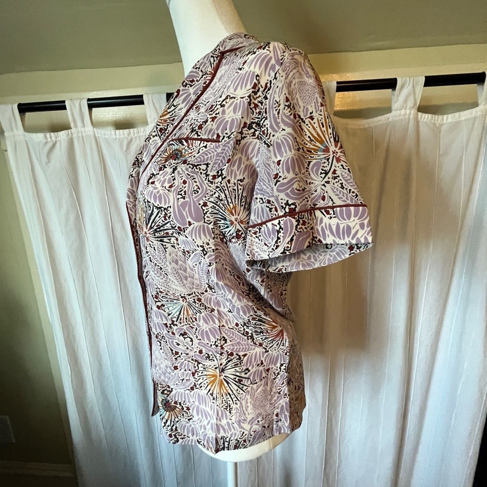 Sezane Sessun 100% silk Gil Pyjama Blouse Size XS / US 0-2 / IT 36-38 - 6 Thumbnail