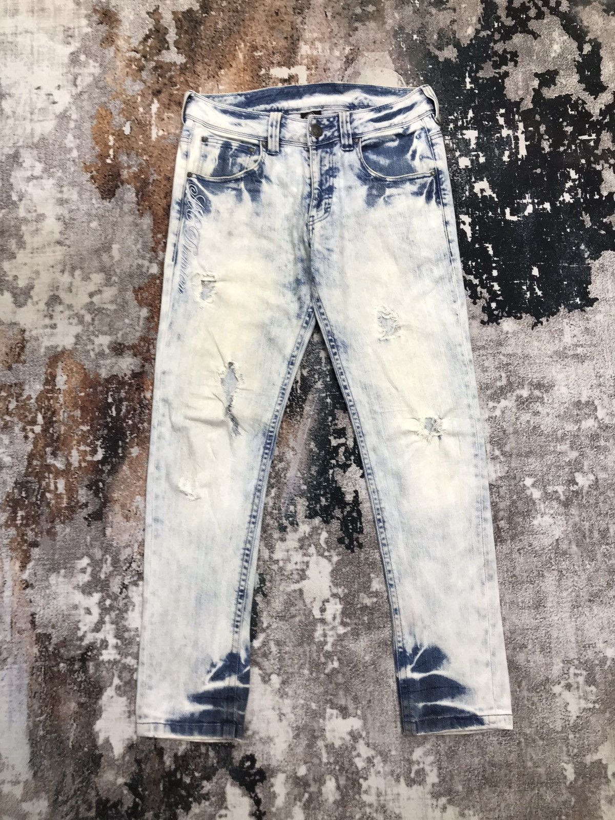 image of Japanese Marc Core Division Distressed Denim Jeans in Blue, Men's (Size 32)