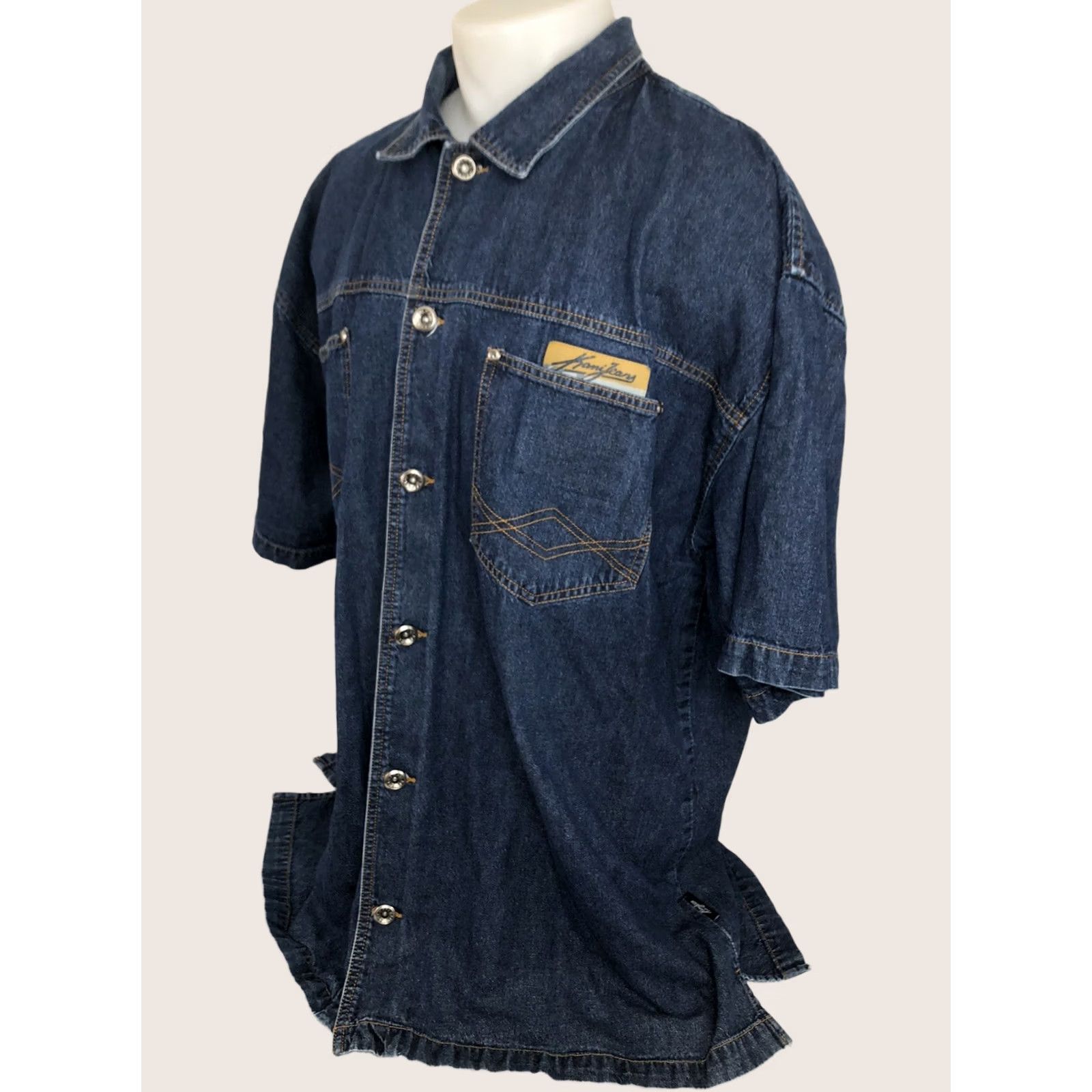 Denime VINTAGE KANI JEANS Denim Button-Up Shirt Jacket Mens 3XL Blue 1990s Heavy Duty Casual Short Sleeve Shirt Jacket Mens Mens/Unisex? Size US XXL / EU 58 / 5 - 1 Thumbnail