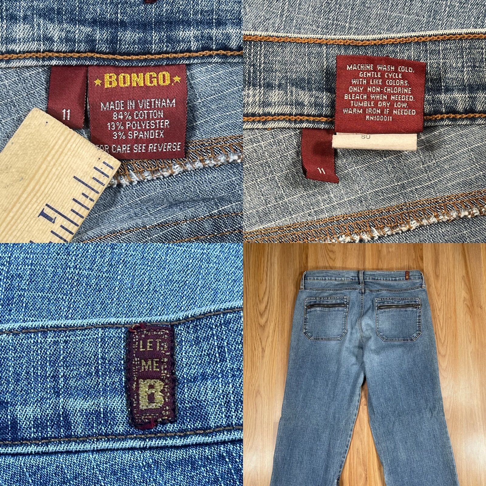 Vintage Bongo Jeans Womens 11 Straight Leg Mid Rise Stretch Zipper Blue Denim - Vintage Condition Good Size 32" / US 10 / IT 46 - 9 Thumbnail