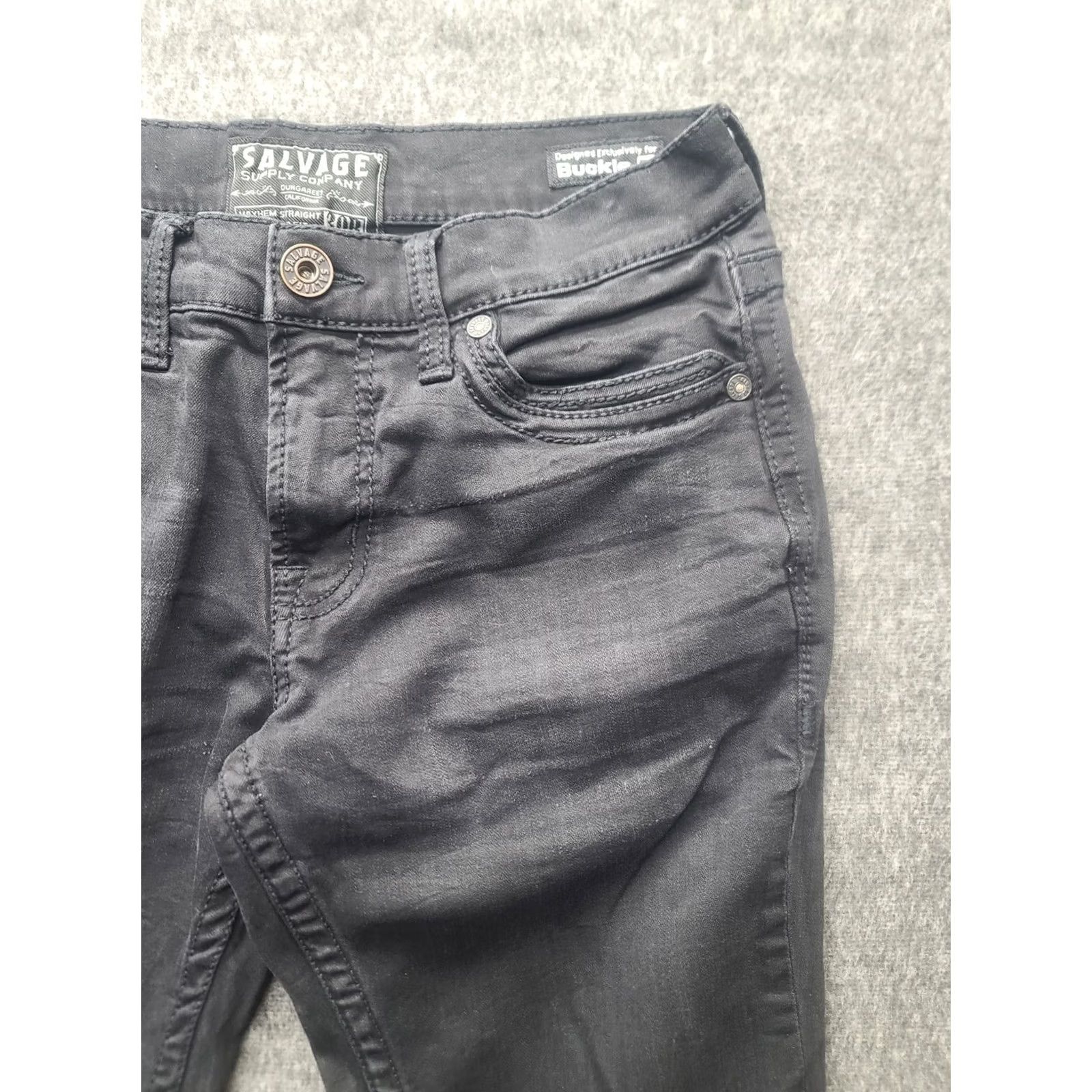 Vintage Salvage Jeans Mens 30x31 Regular Fit Mayhem Straight Leg Stretch Black Buckle Jeans Size US 30 / EU 46 - 7 Thumbnail