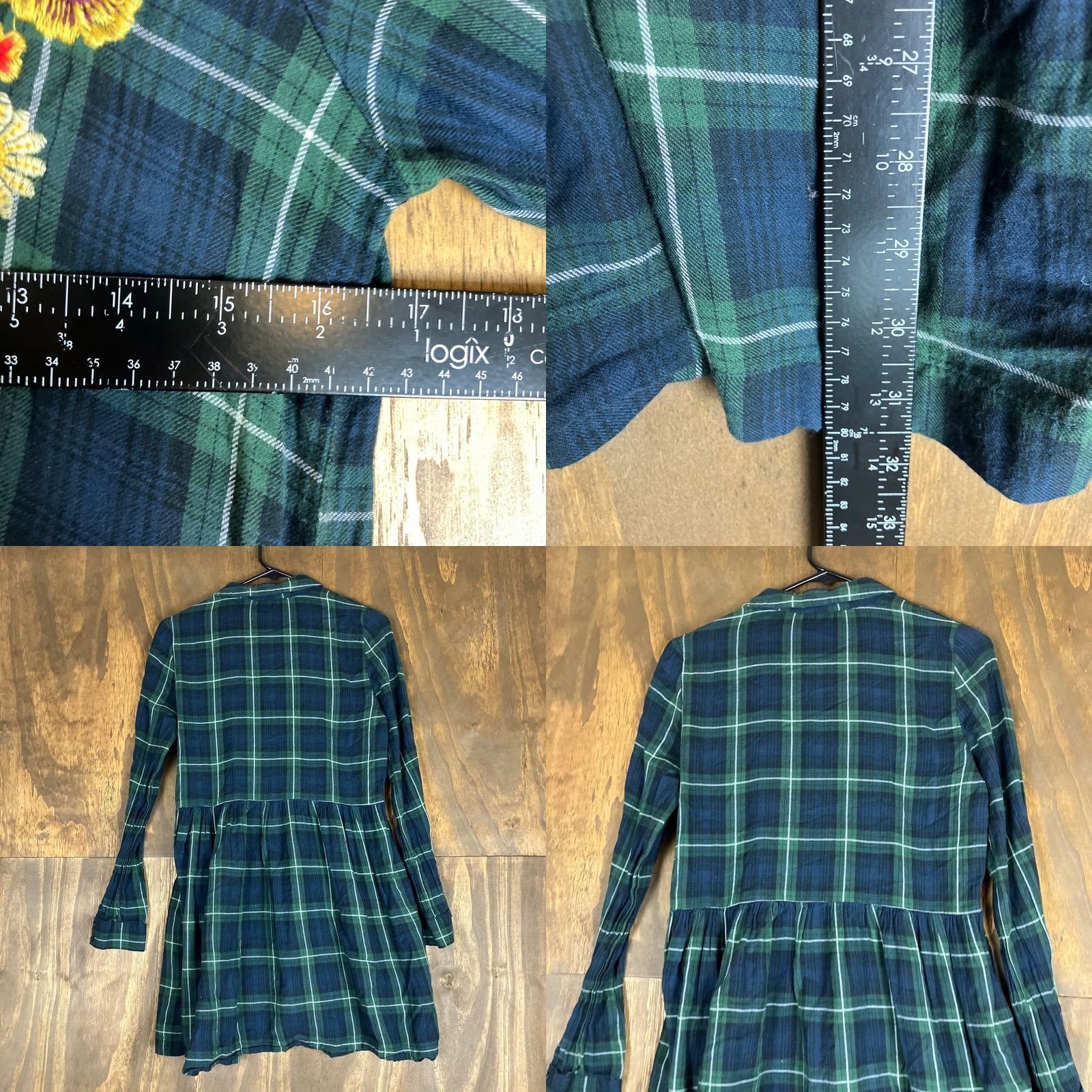 Zara Zara Trafalgar Womens Dress Blue Green Plaid Floral Embroider V Neck Pockets XS Size XS / US 0-2 / IT 36-38 - 8 Thumbnail