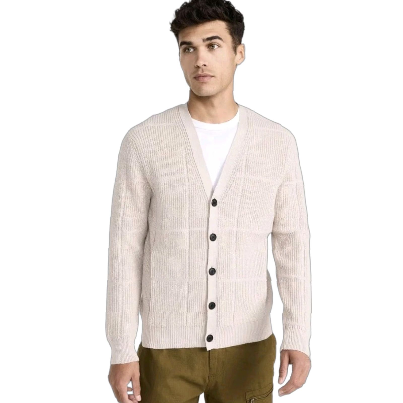 Club Monaco Club Monaco Men's Small Beige Rib Grid Cardigan Chandails NWT 59.50 MSRP Size US S / EU 44-46 / 1 - 1 Thumbnail