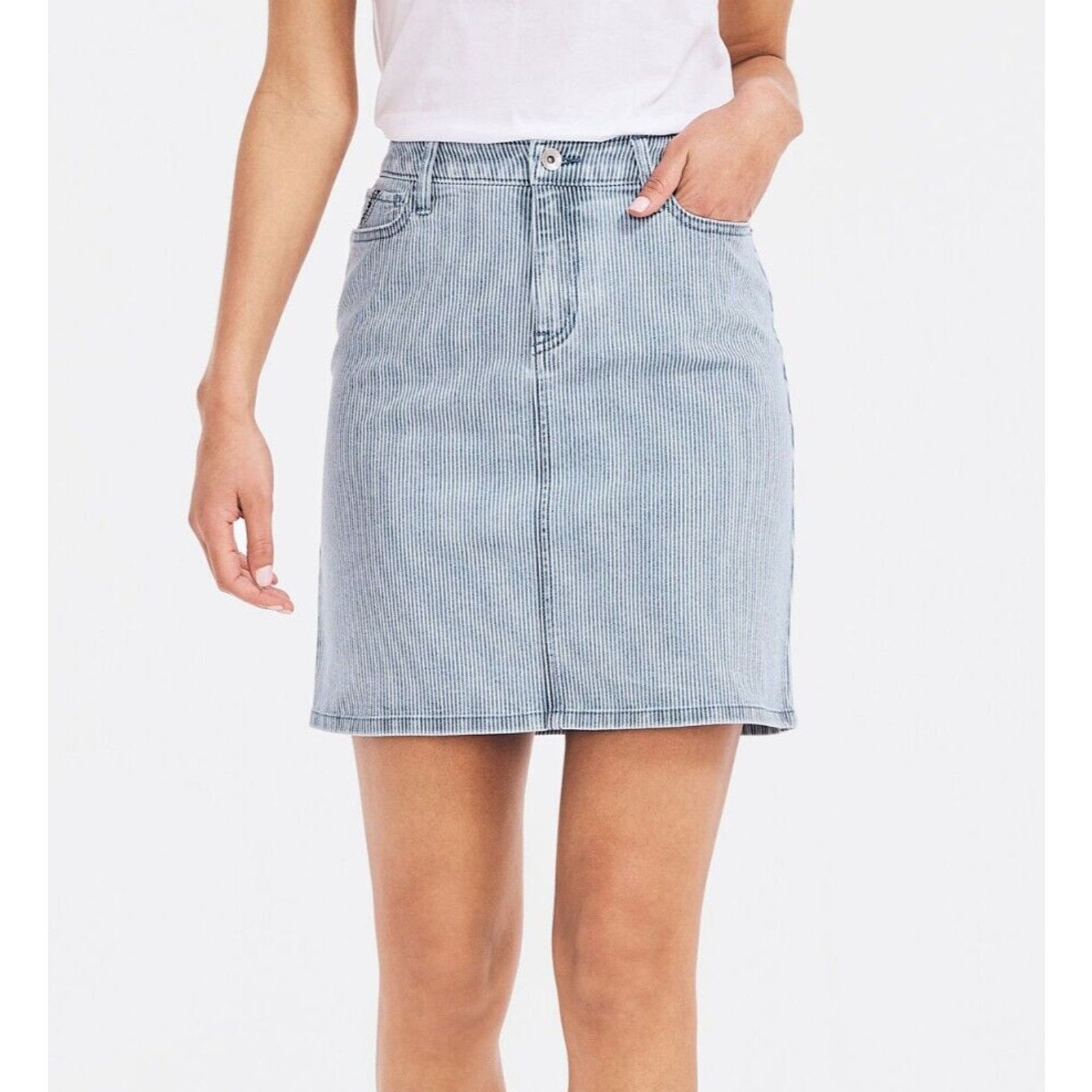 Nautica Nautica Women Pin Striped Denim Mini A-line Skirt Size 27 Size 27" / US 4 / IT 40 - 2 Thumbnail