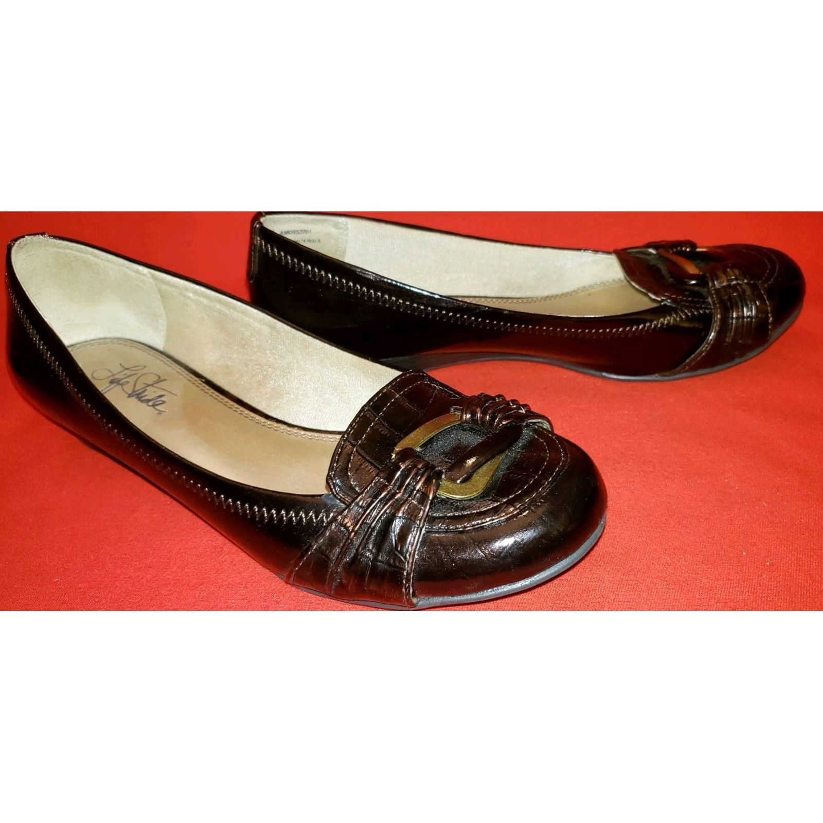 Vintage LifeStride Mascot Flats Women's 8.5M Brown Alligator Metal Accent Dress Size M / US 6-8 / IT 42-44 - 5 Thumbnail