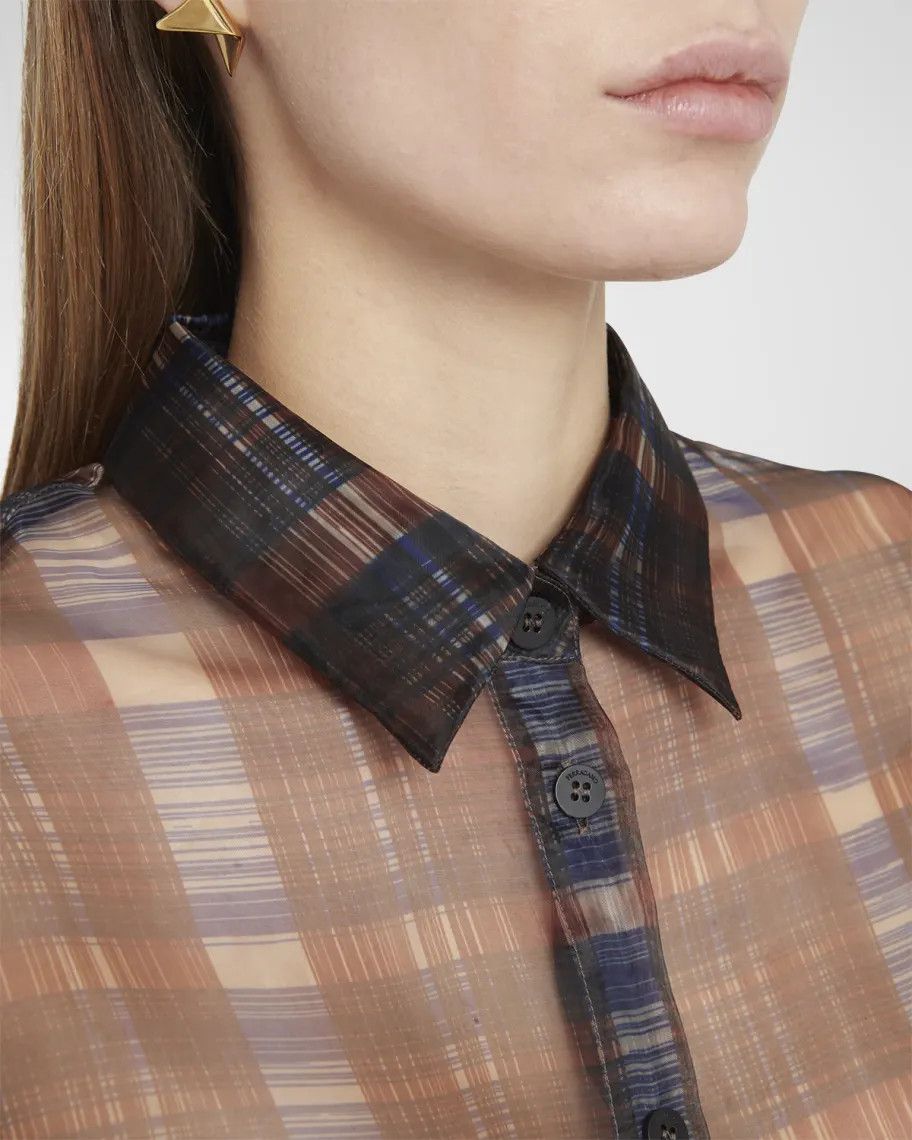 Salvatore Ferragamo o1s1rm0924 August Organza Check Shirt in Multicolor Size L / US 10 / IT 46 - 6 Thumbnail
