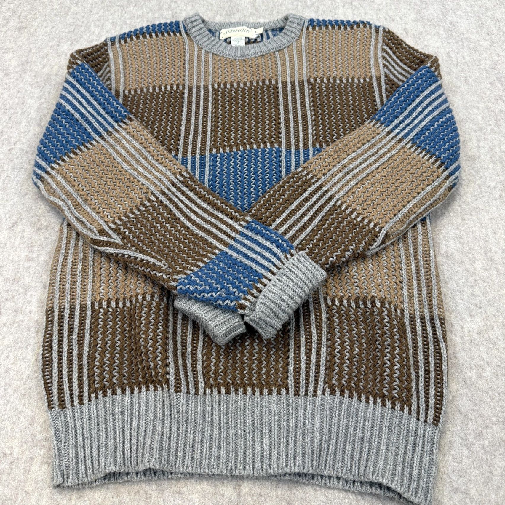 Vintage VINTAGE St. Johns Bay Sweater Mens Large Blue Brown Wool Striped Made USA 90s Size US L / EU 52-54 / 3 - 5 Thumbnail