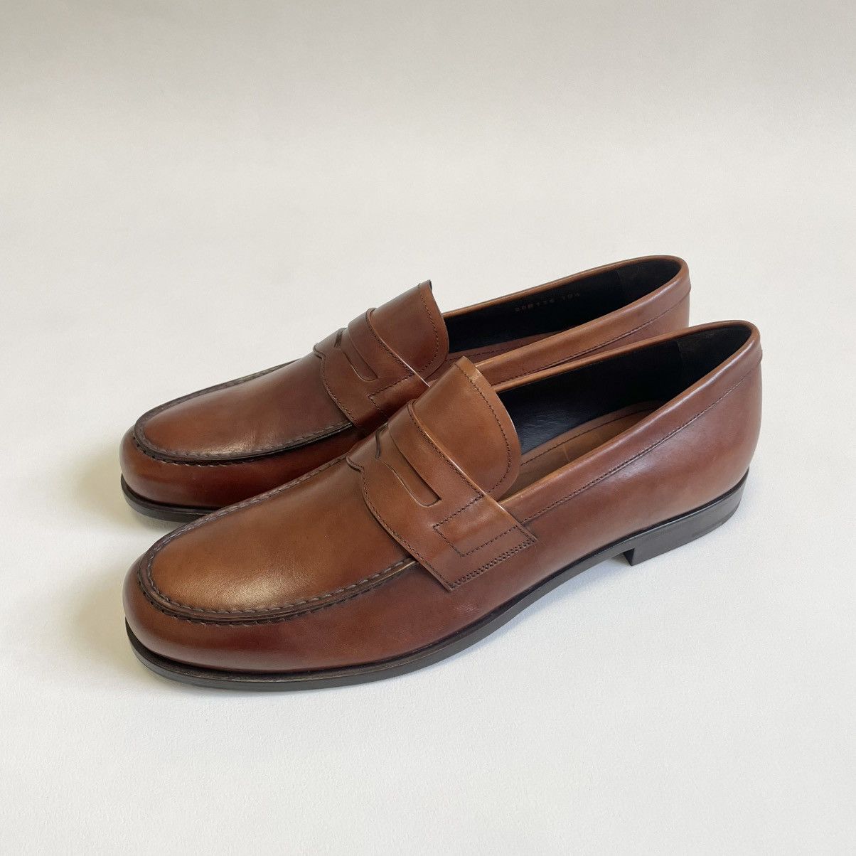 Prada Mid 2000s Brown Burnished Leather Loafers Size US 11.5 / EU 44-45 - 8 Thumbnail