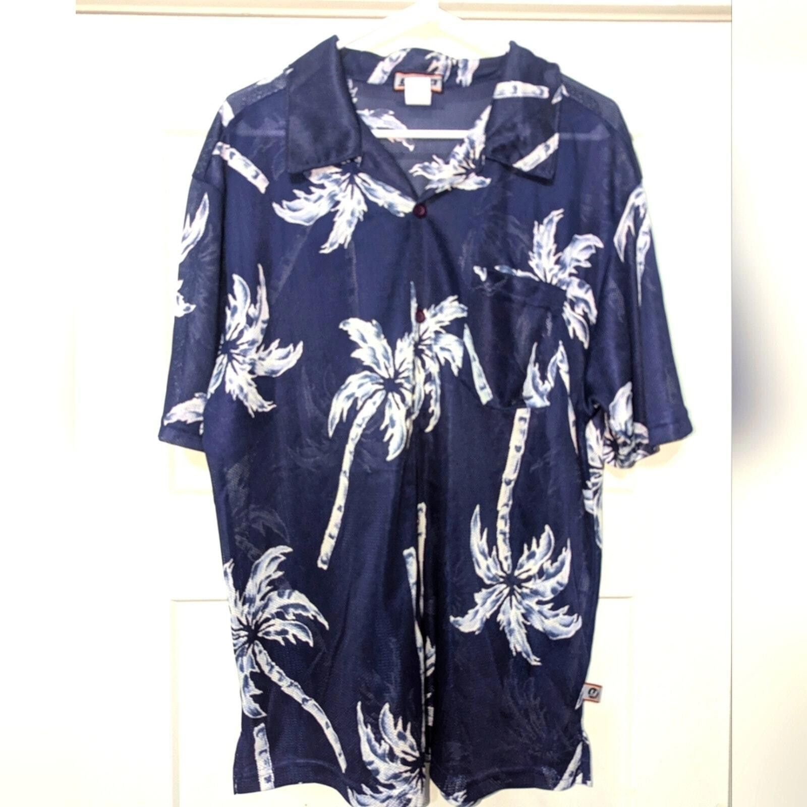Designer ymla Jersey Style Button Down Size XL Blue Gray Palm Trees Size US XL / EU 56 / 4 - 4 Thumbnail