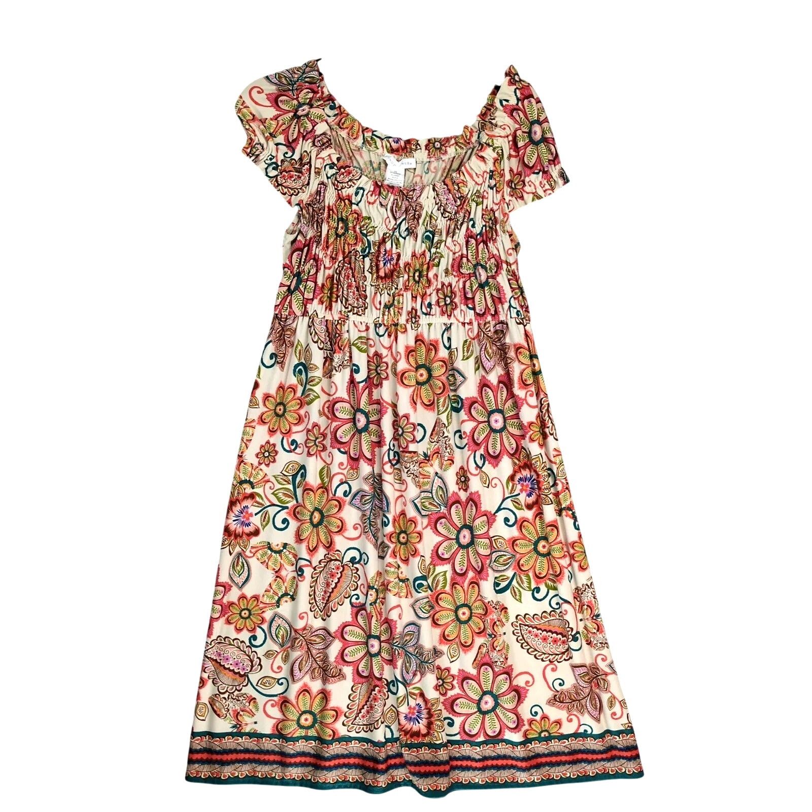 Other London Times Floral Smocked Midi Dress Sz 12 Ruffled Trim Size XL / US 12-14 / IT 48-50 - 1 Thumbnail
