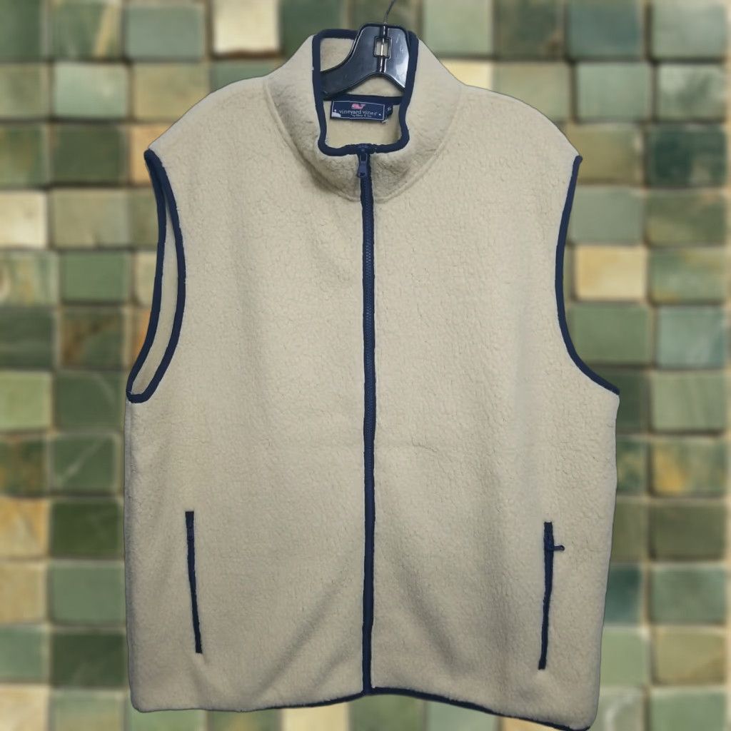 Vineyard Vines Vineyard Vines Vest Mens Fleece Deep Pile Sherpa Full Zip XL Cream Multicolor Logo Bagde? Size US XL / EU 56 / 4 - 1 Thumbnail